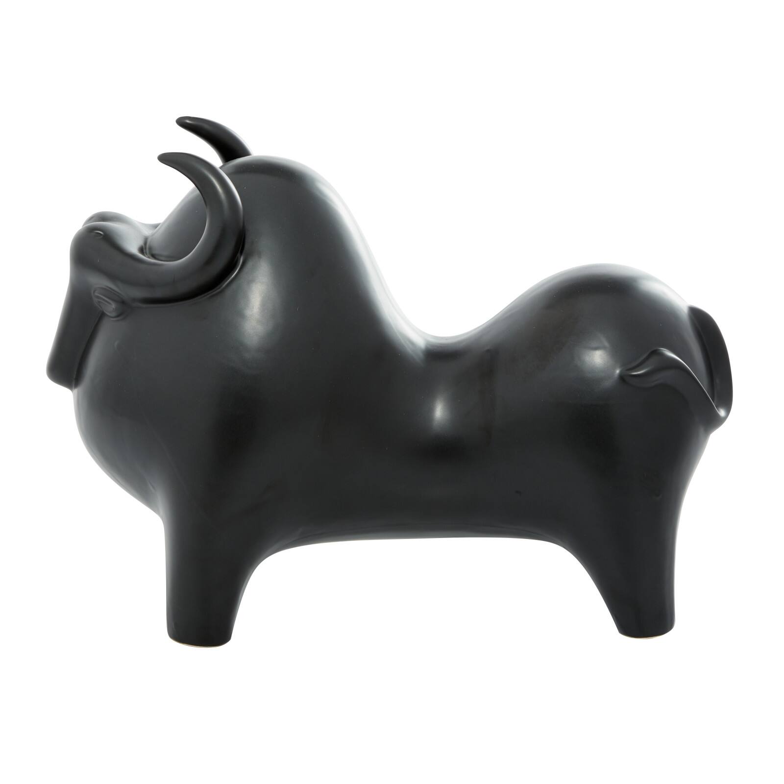 Black Porcelain Contemporary Buffalo Sculpture, 11" x 8" x 16"
