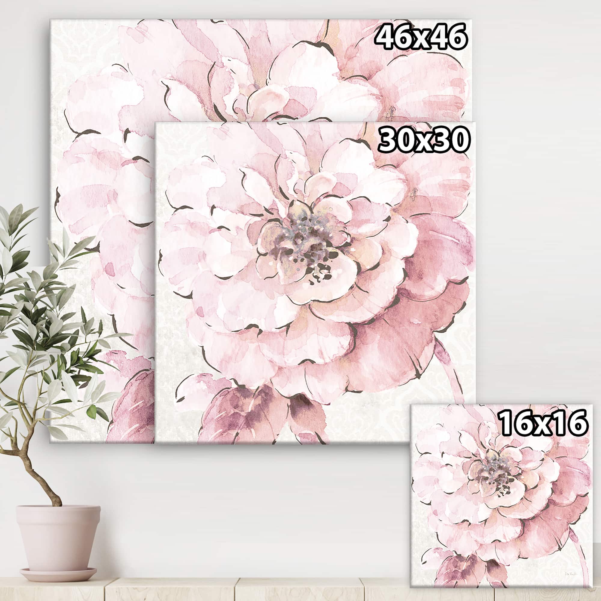 Designart - Indigold Shabby Peonies Pink - Farmhouse Gallery-wrapped Canvas