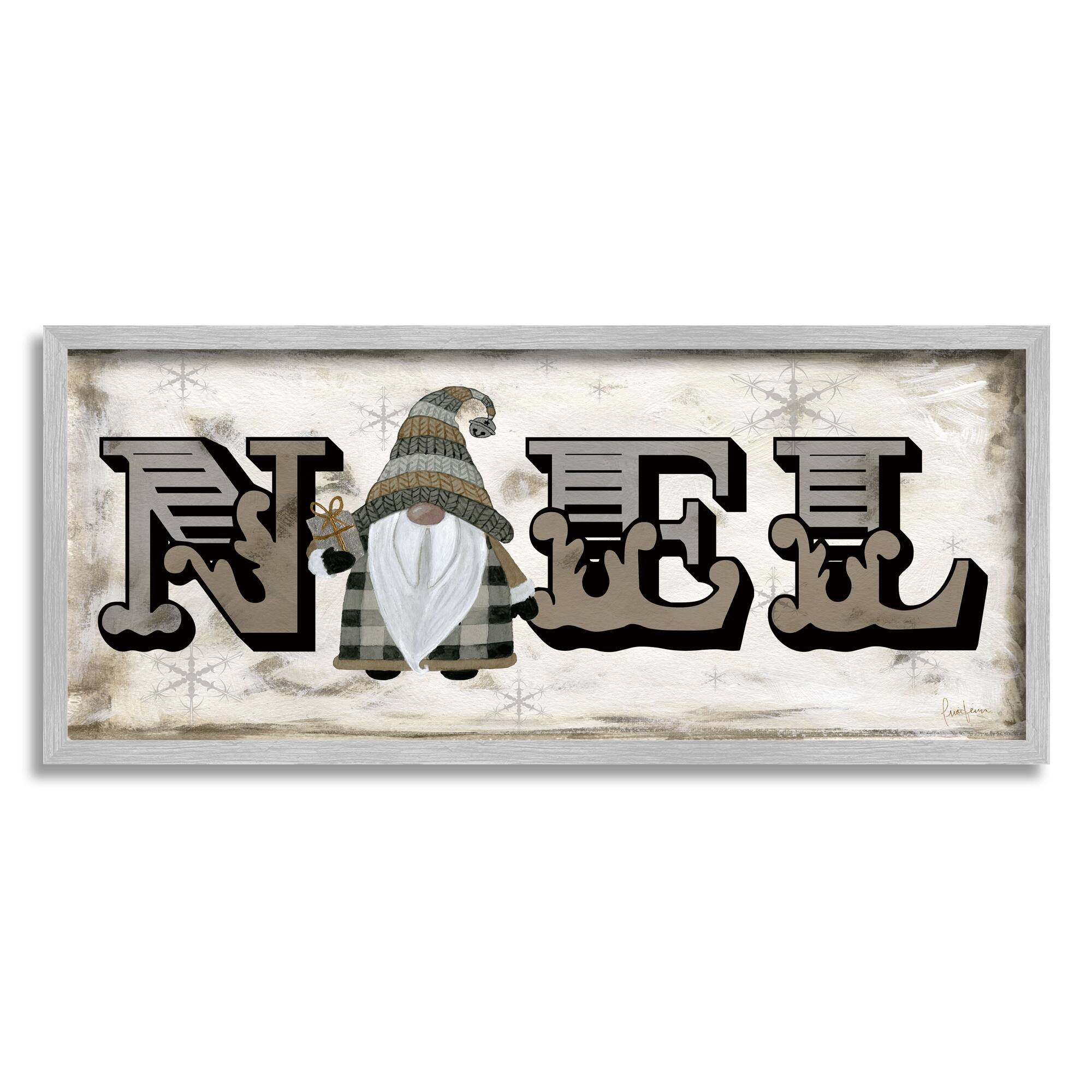 Stupell Industries Vintage Gnome Noel Phrase Framed Giclee Art