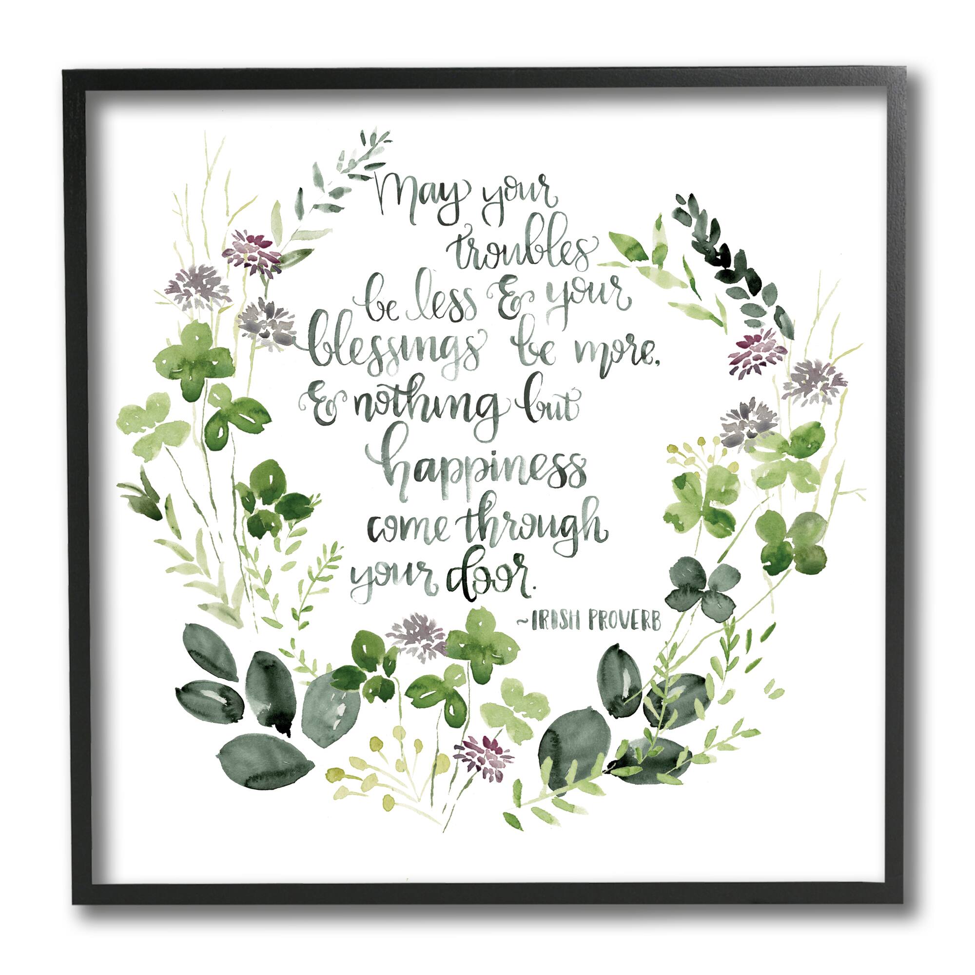 Stupell Industries Troubles Be Less Irish Proverbs Wildflower Wreath, 12" x 12"