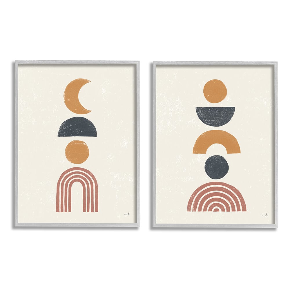 Stupell Industries Sun and Moon Bohemian Symbols Neutral Primary in Gray Frame Wall Art