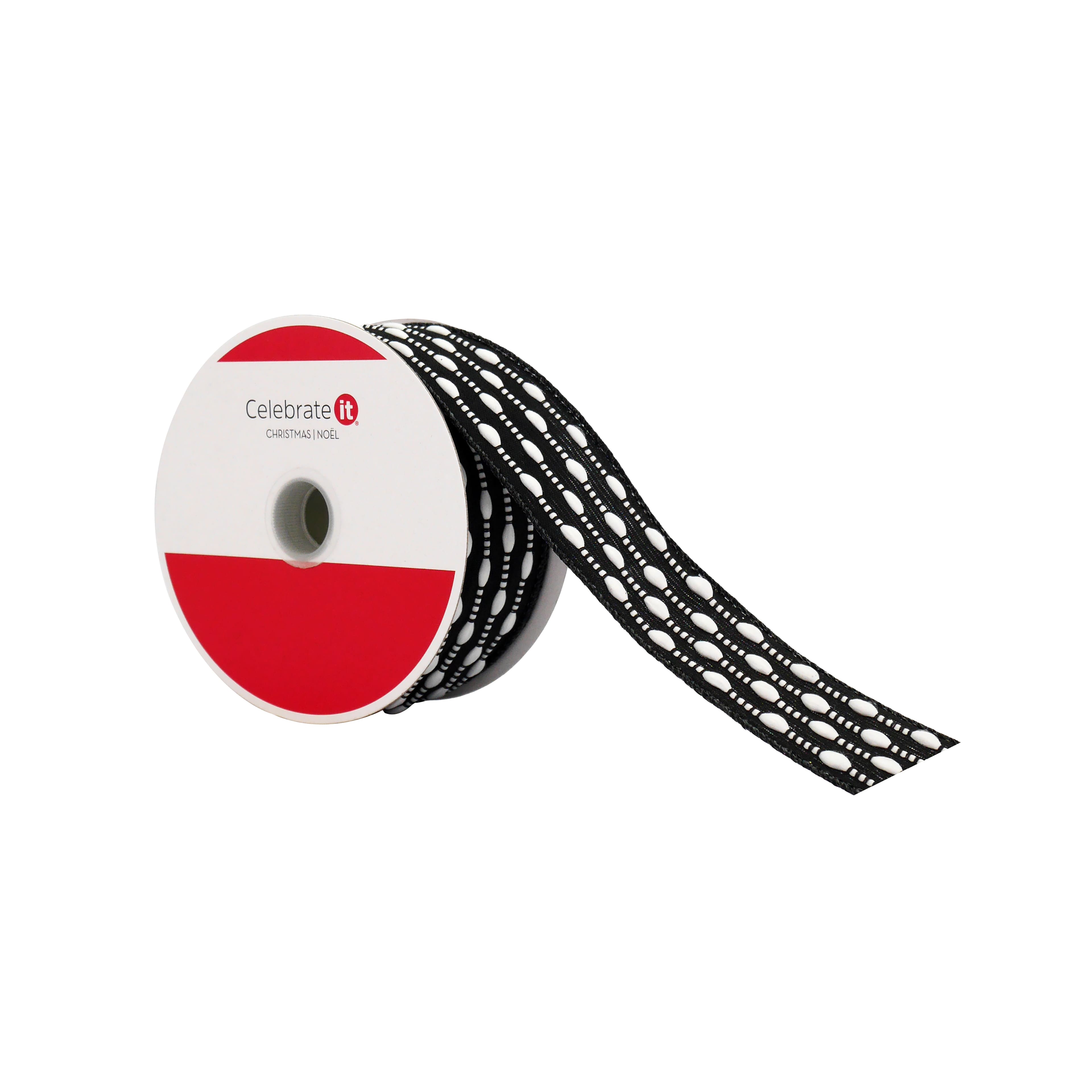 1.5&#x22; x 25ft. Black &#x26; White Stitch Wired Taffeta Ribbon by Celebrate It&#xAE;