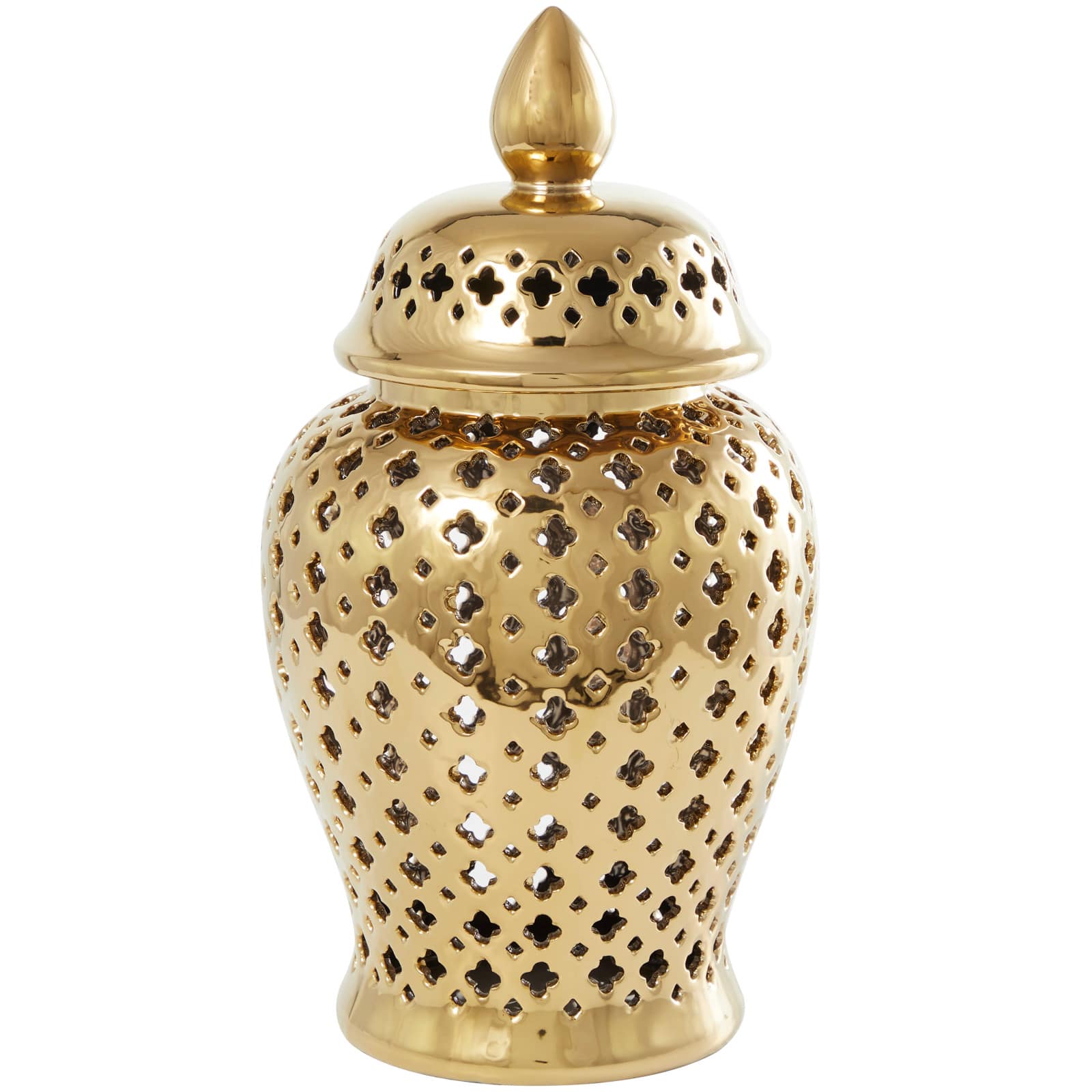 17.75" Golden Open Style Ceramic Decorative Urn