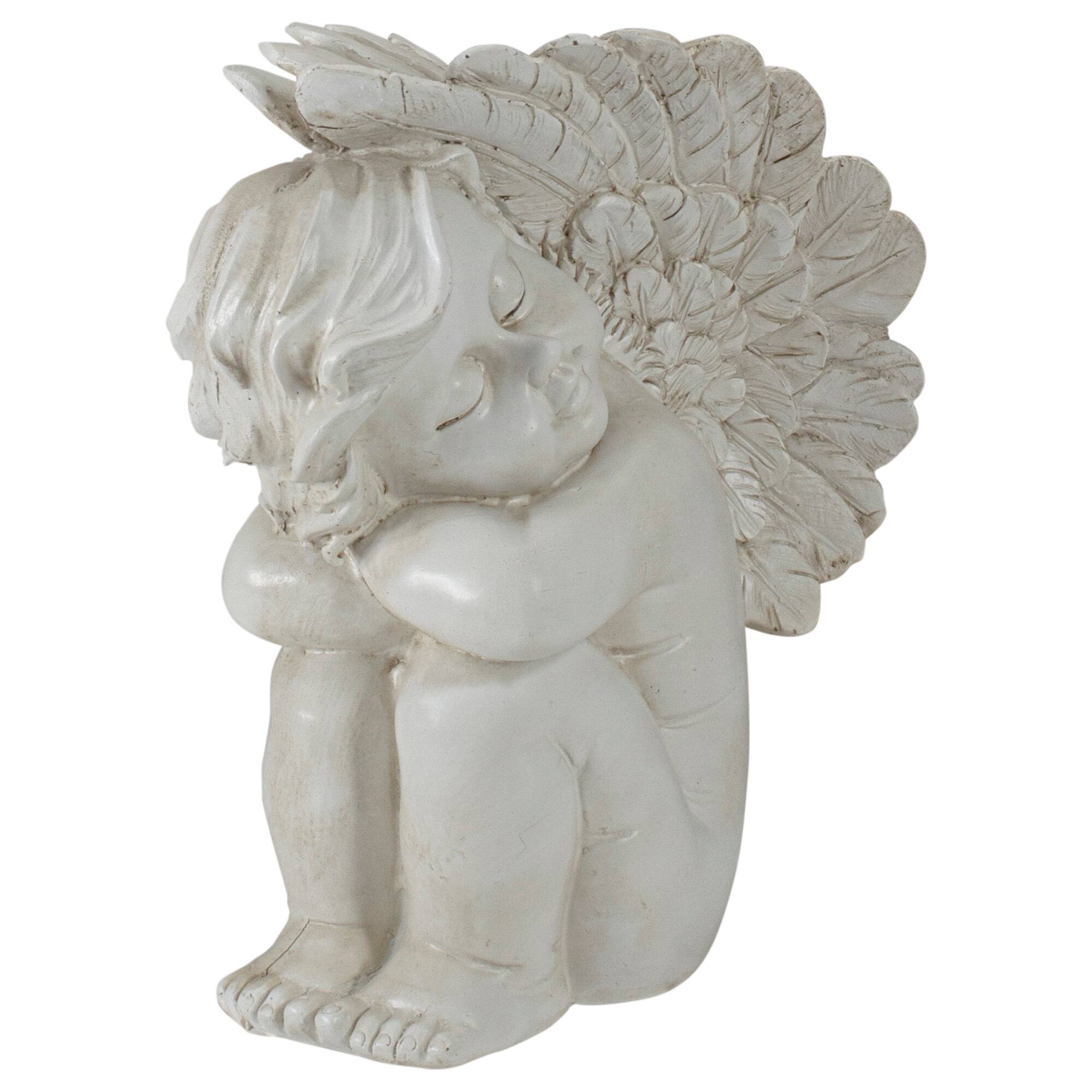 7&#x22; Heavenly Gardens Gray Left Facing Sleeping Cherub Angel Outdoor Garden Statue