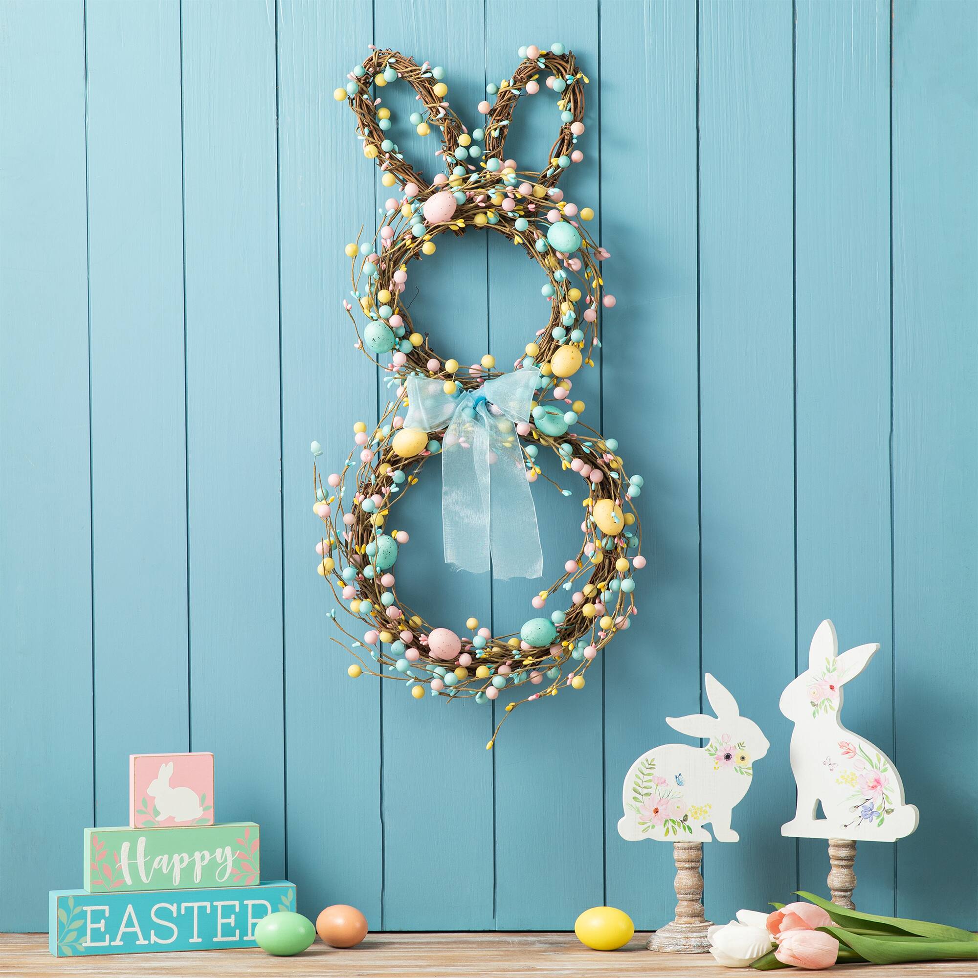 Glitzhome&#xAE; 24.5&#x22; Easter Bunny Wreath