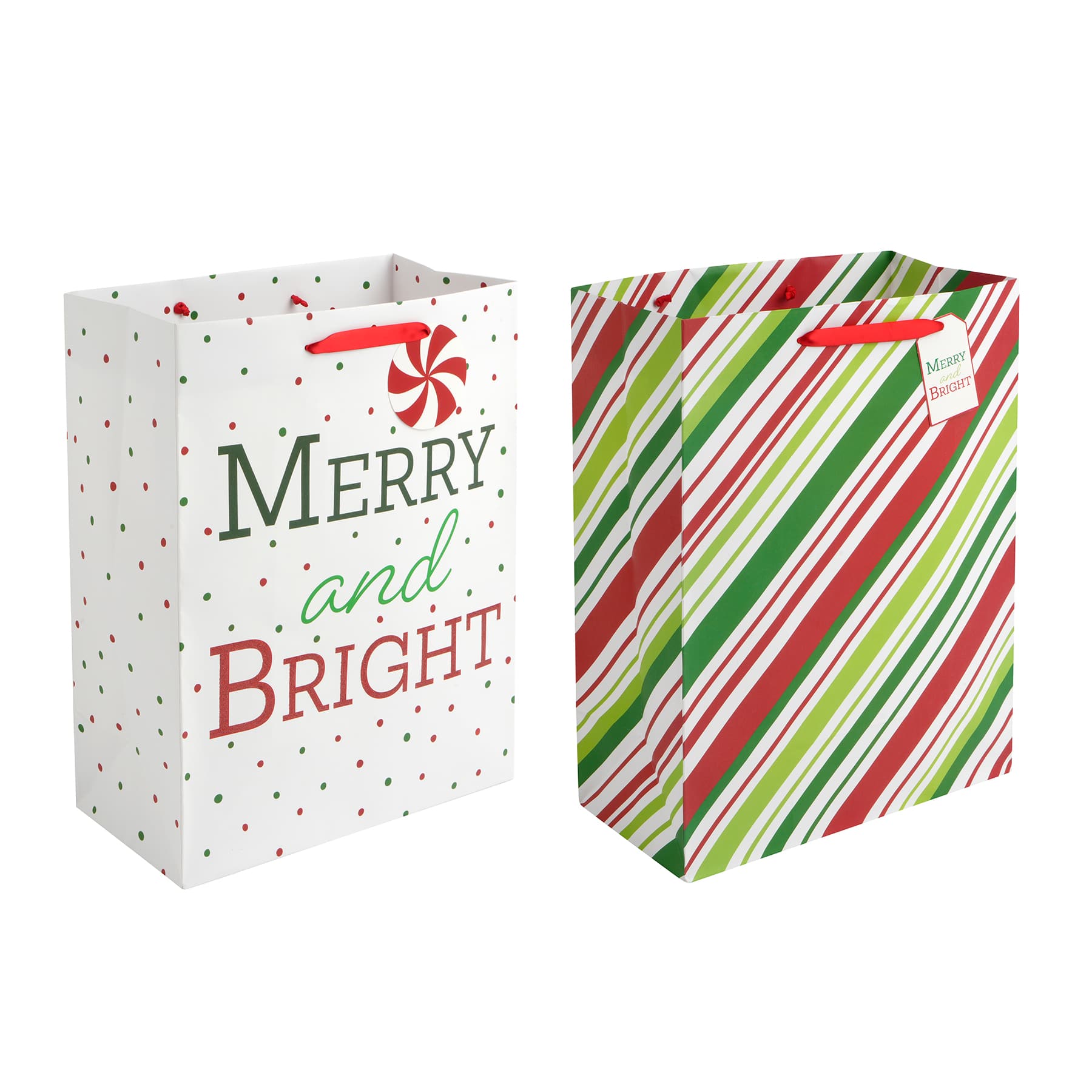 12.5&#x22; Merry &#x26; Bright &#x26; Striped Print Gift Bag Set by Celebrate It&#xAE;