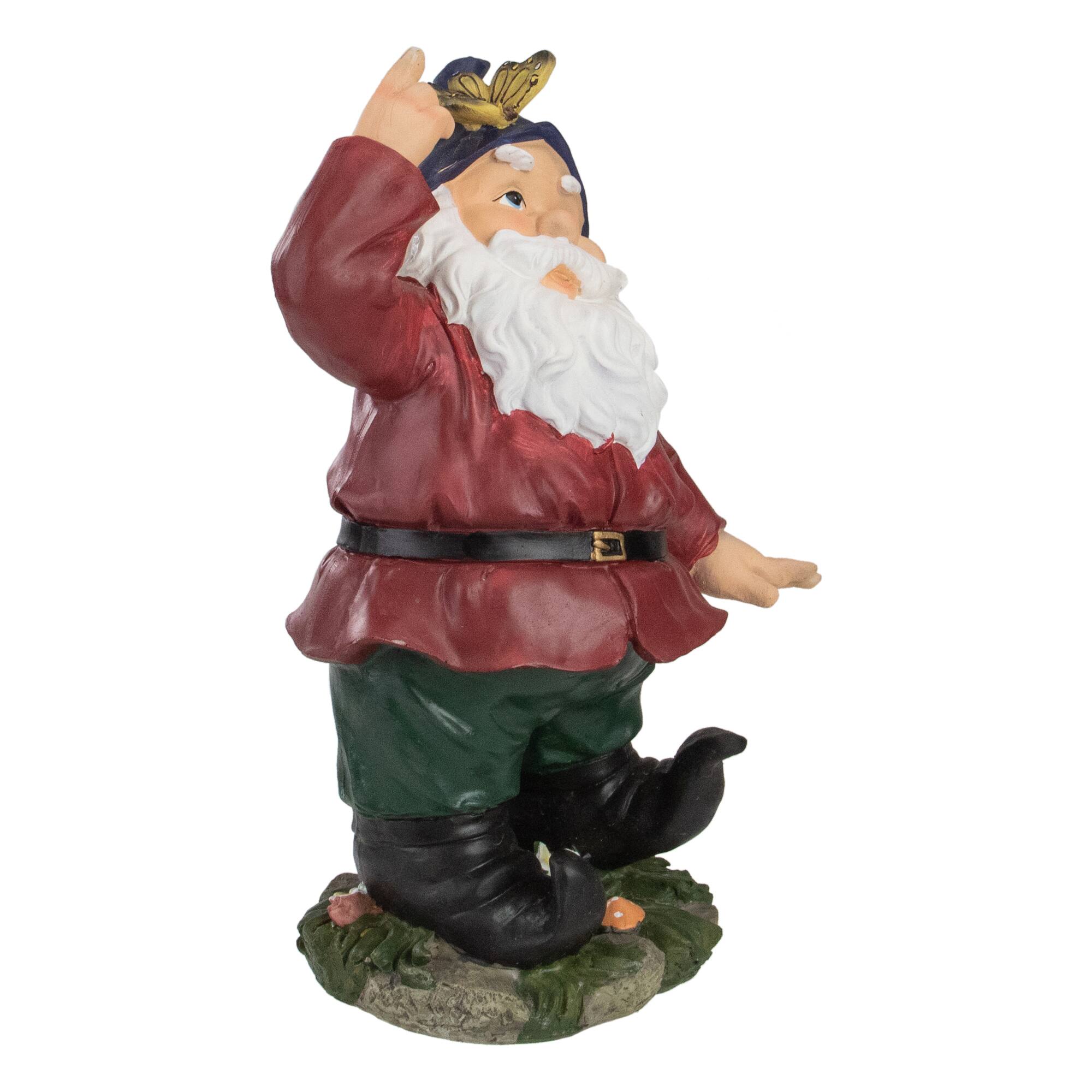 11.25" Red & Green Gnome with Butterfly Outdoor Garden Statue