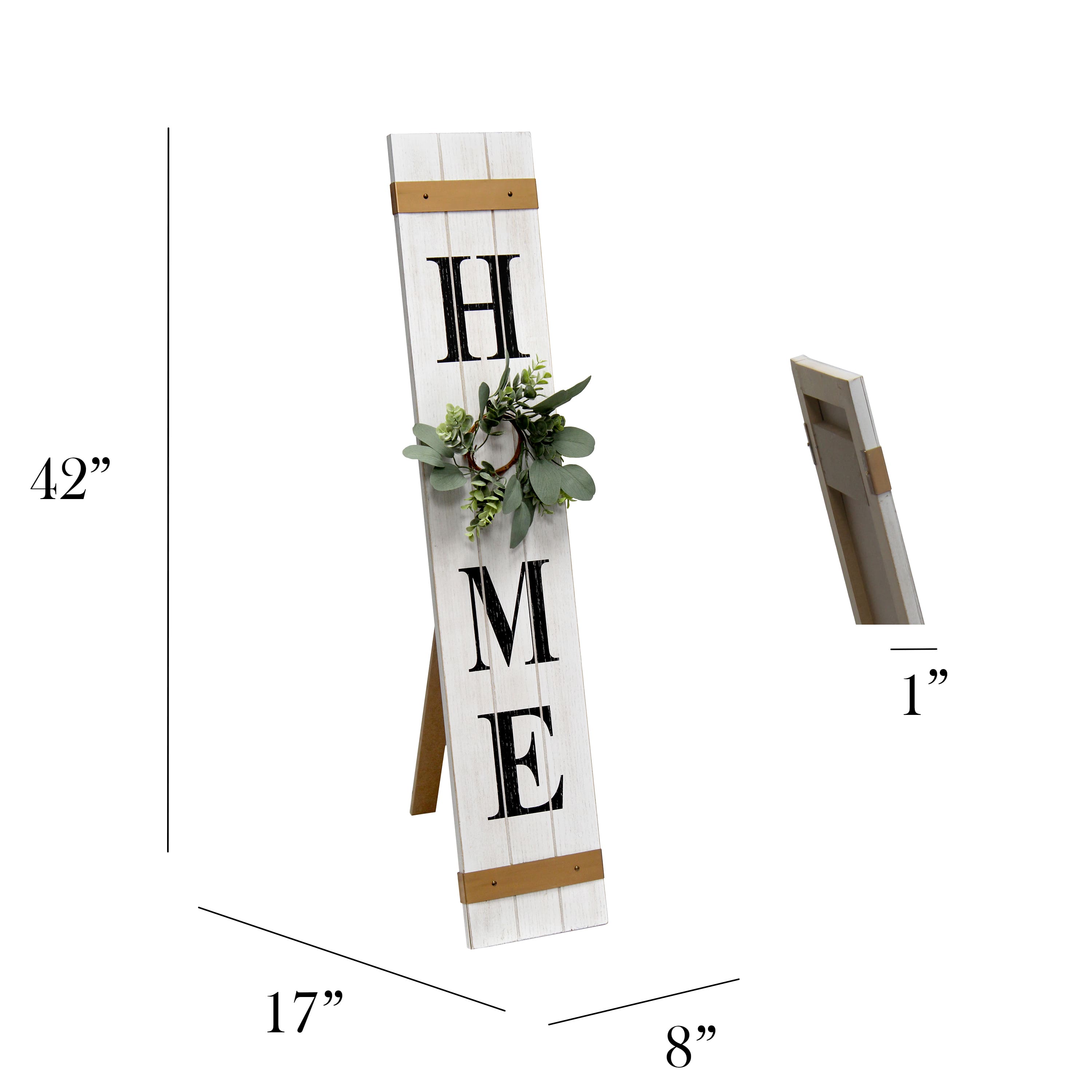 Elegant Designs&#x2122; 3.5ft. White Wash Home Porch Sign with 4 Floral Wreaths