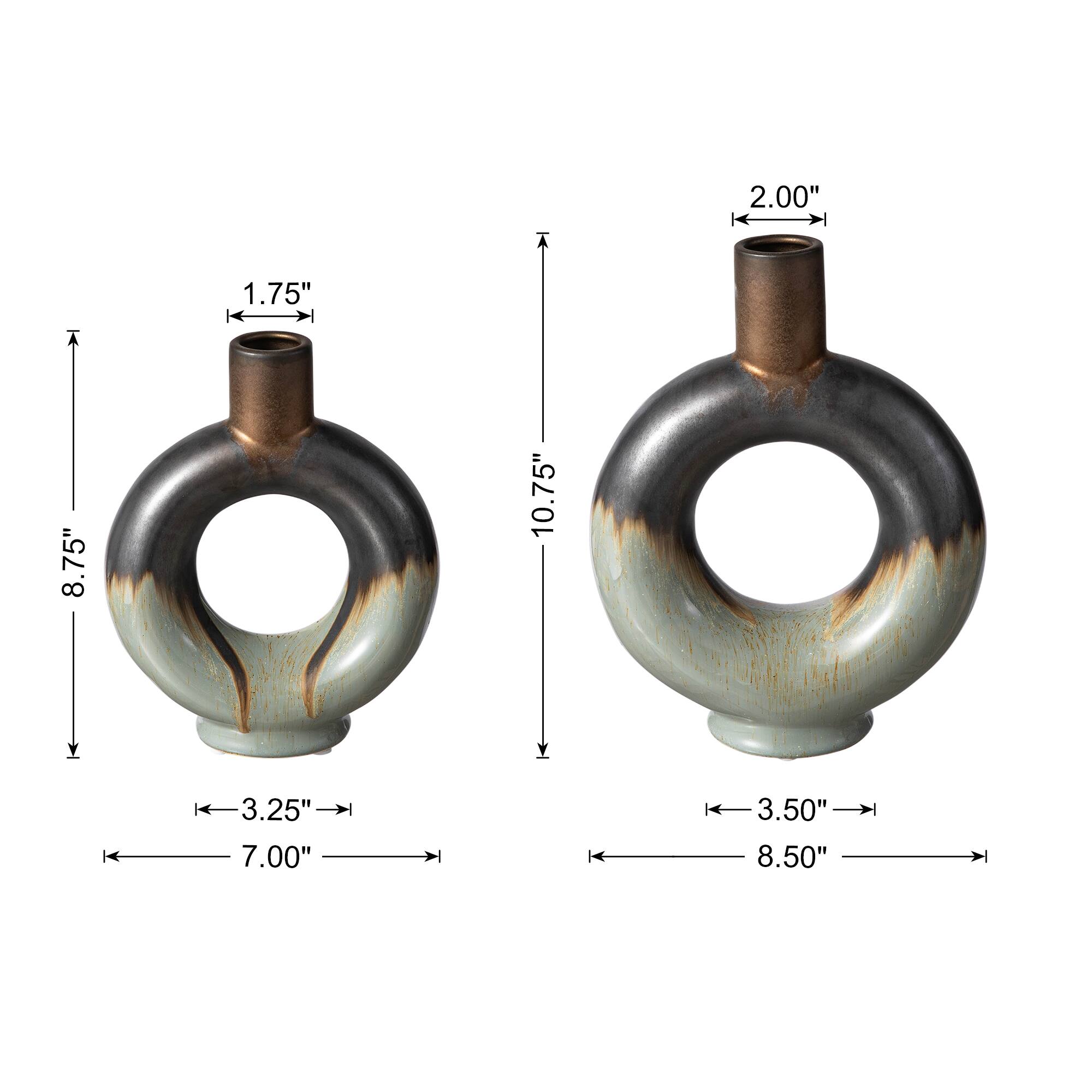 Glitzhome® Circle Hollow Two-Tone Ceramic Modern Vase Set