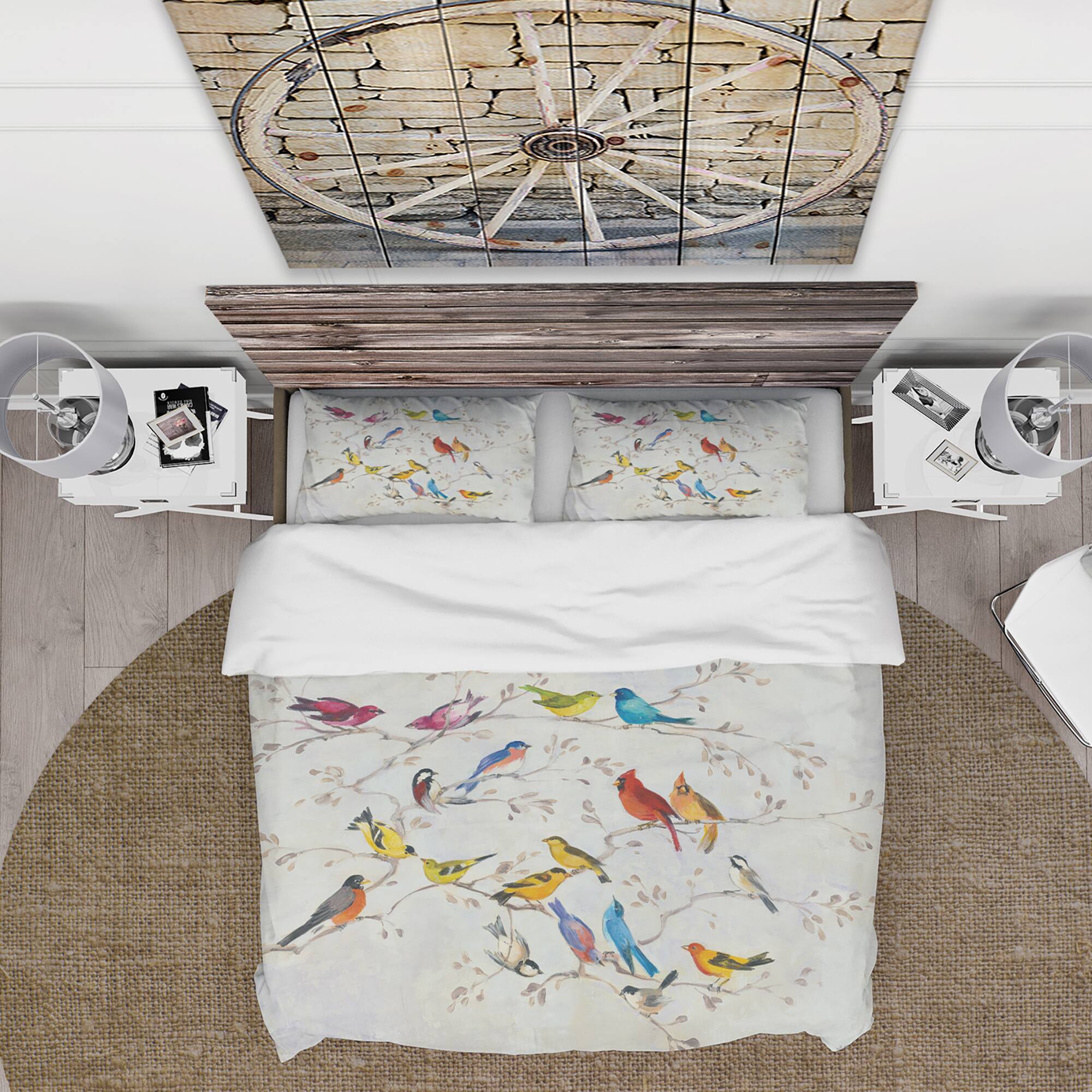 Designart &#x27;Multi-Color Bird on Tree&#x27; Traditional Bedding Set - Duvet Cover &#x26; Shams
