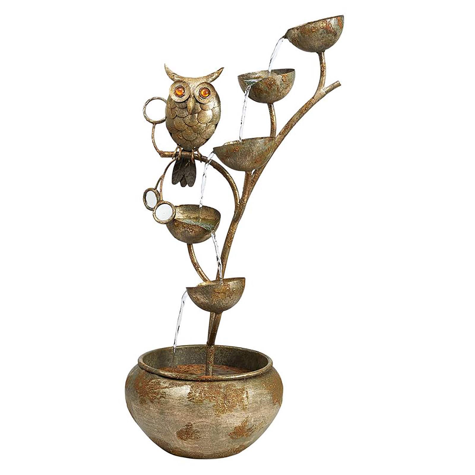 2.9ft. Whooo's Watching Owl Cascading Metal Sculptural Fountain