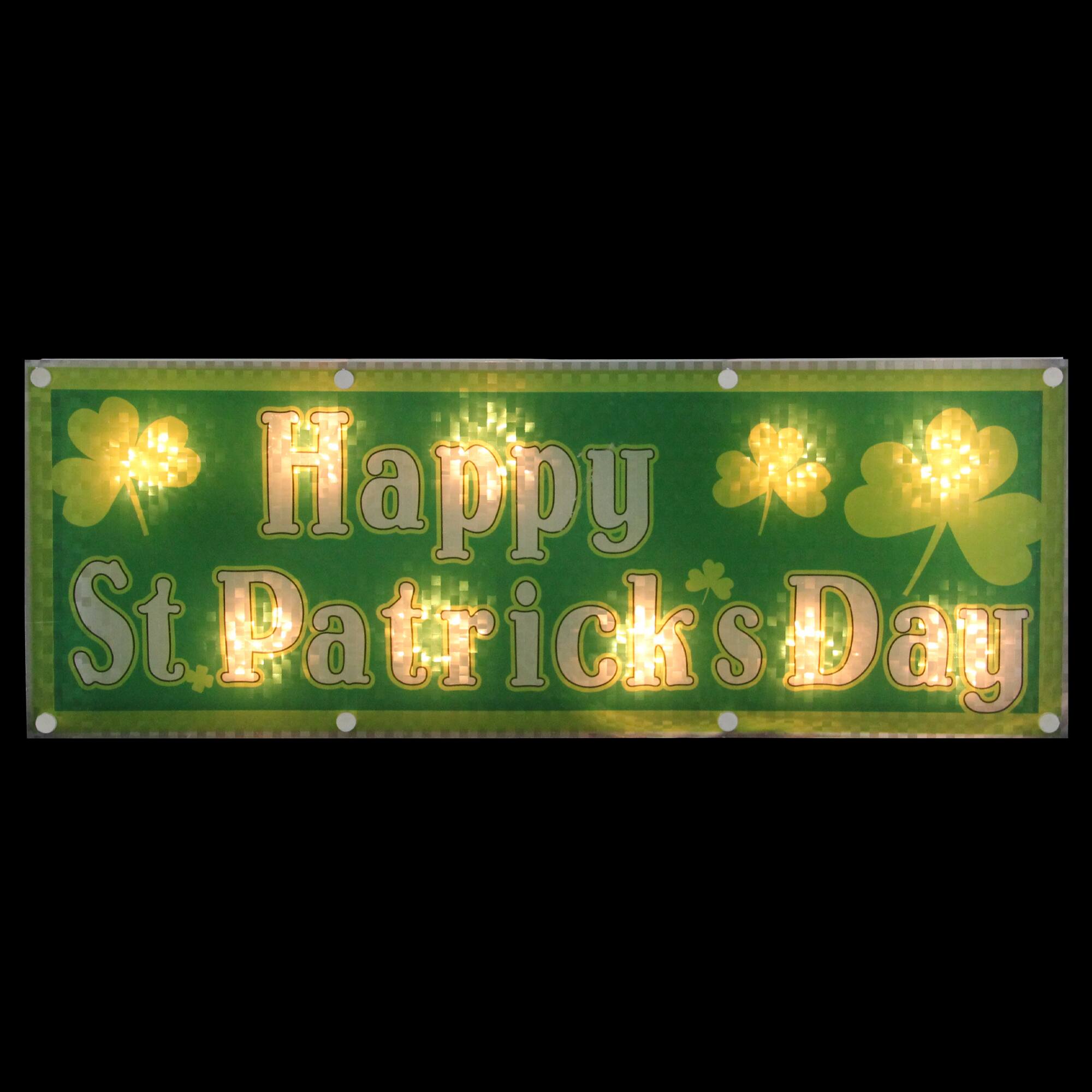 17" Green Holographic St.Patrick's Day Lighted Window Silhouette Decoration