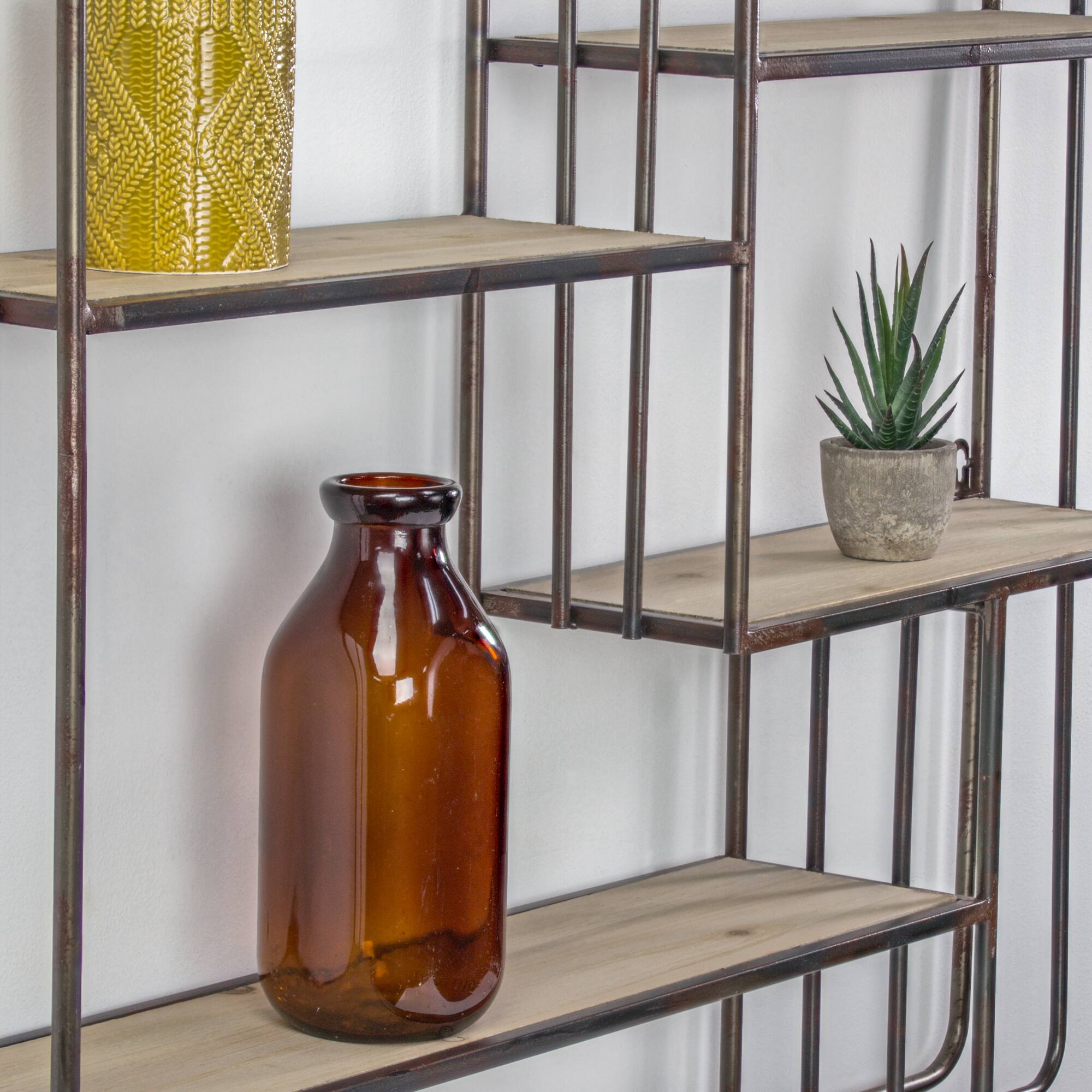 Rustic Wood &#x26; Metal Multi-Unit Hanging Wall Shelf