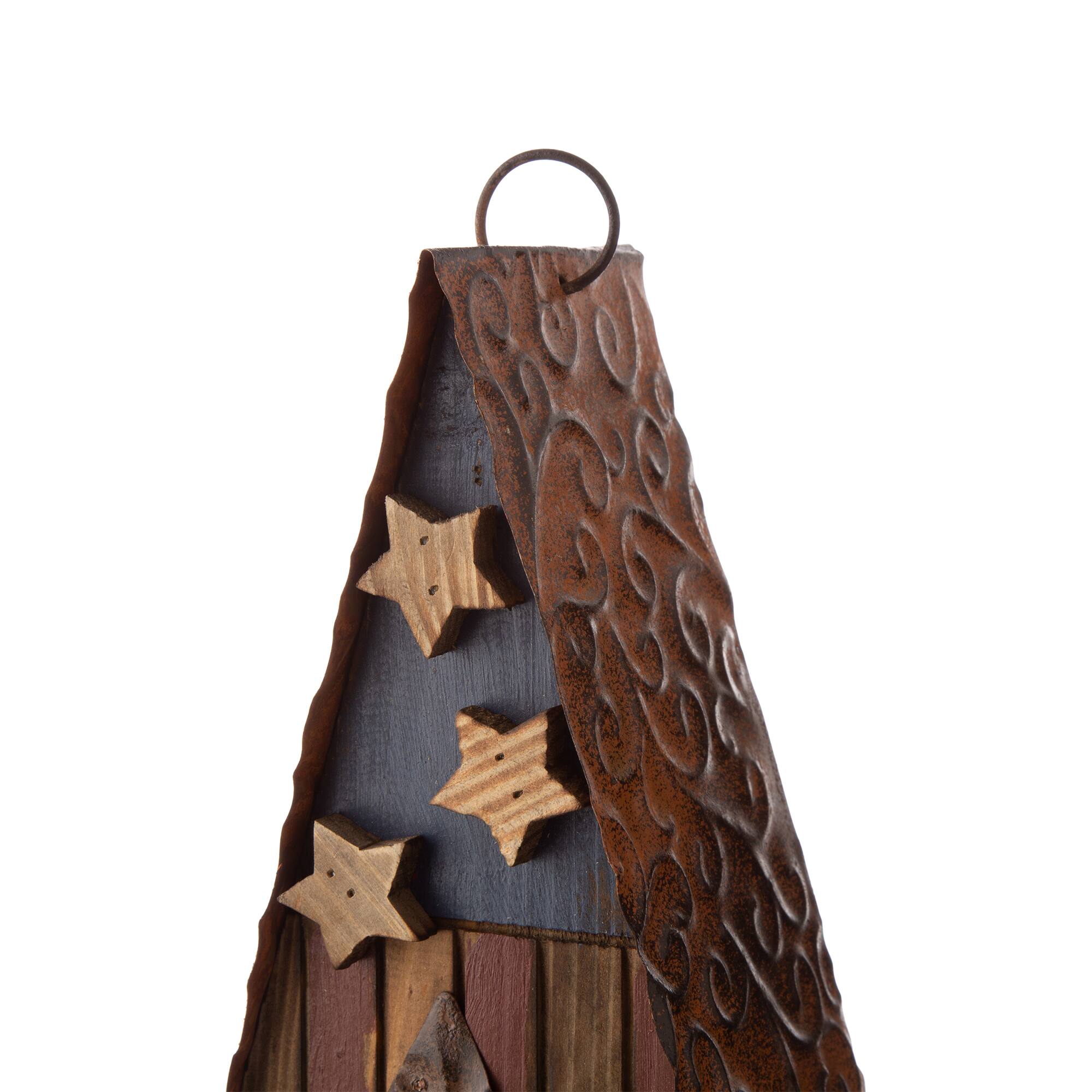 Glitzhome® Distressed Wood & Metal Patriotic Bird House with Stars