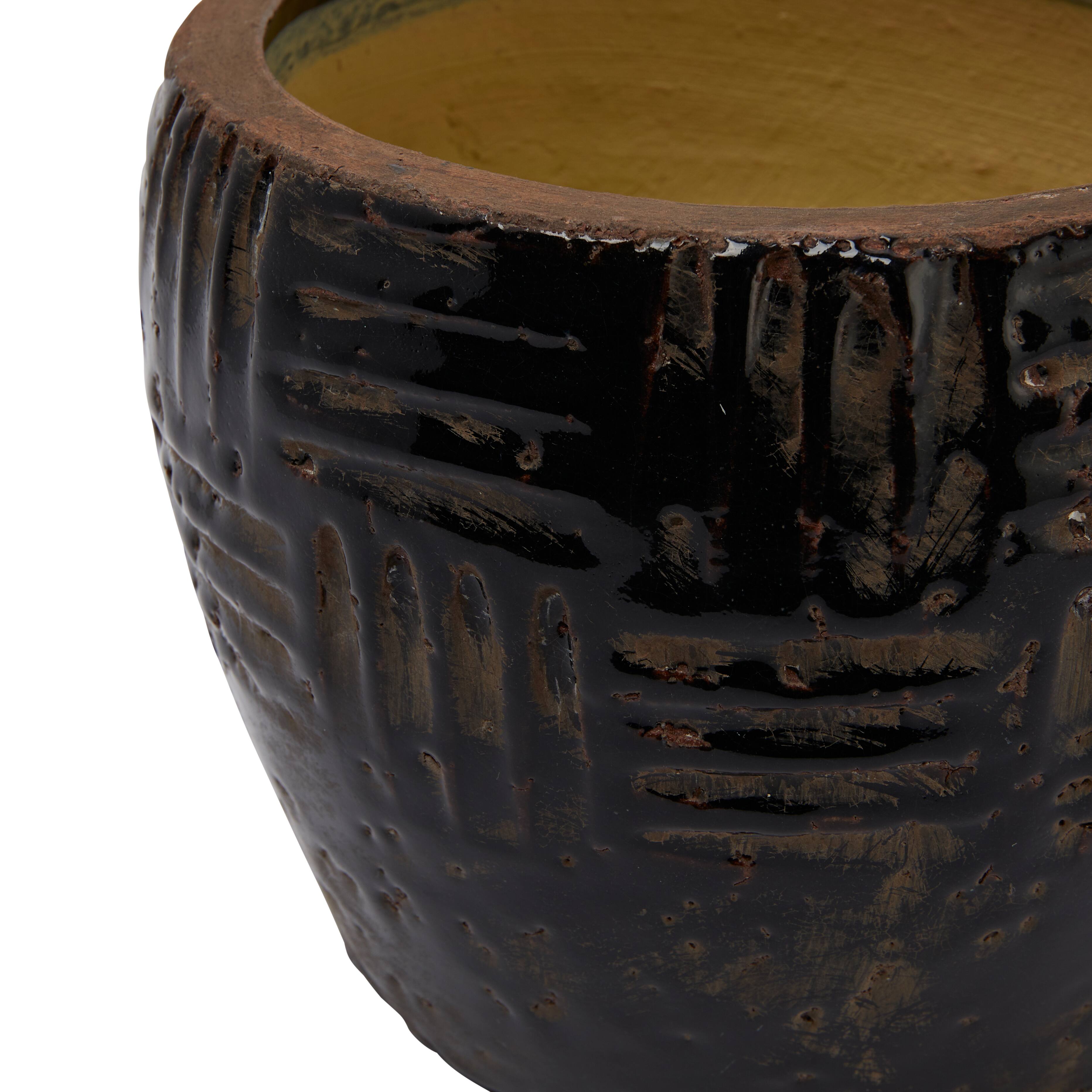 Hello Honey® Black Embossed Terracotta Planter