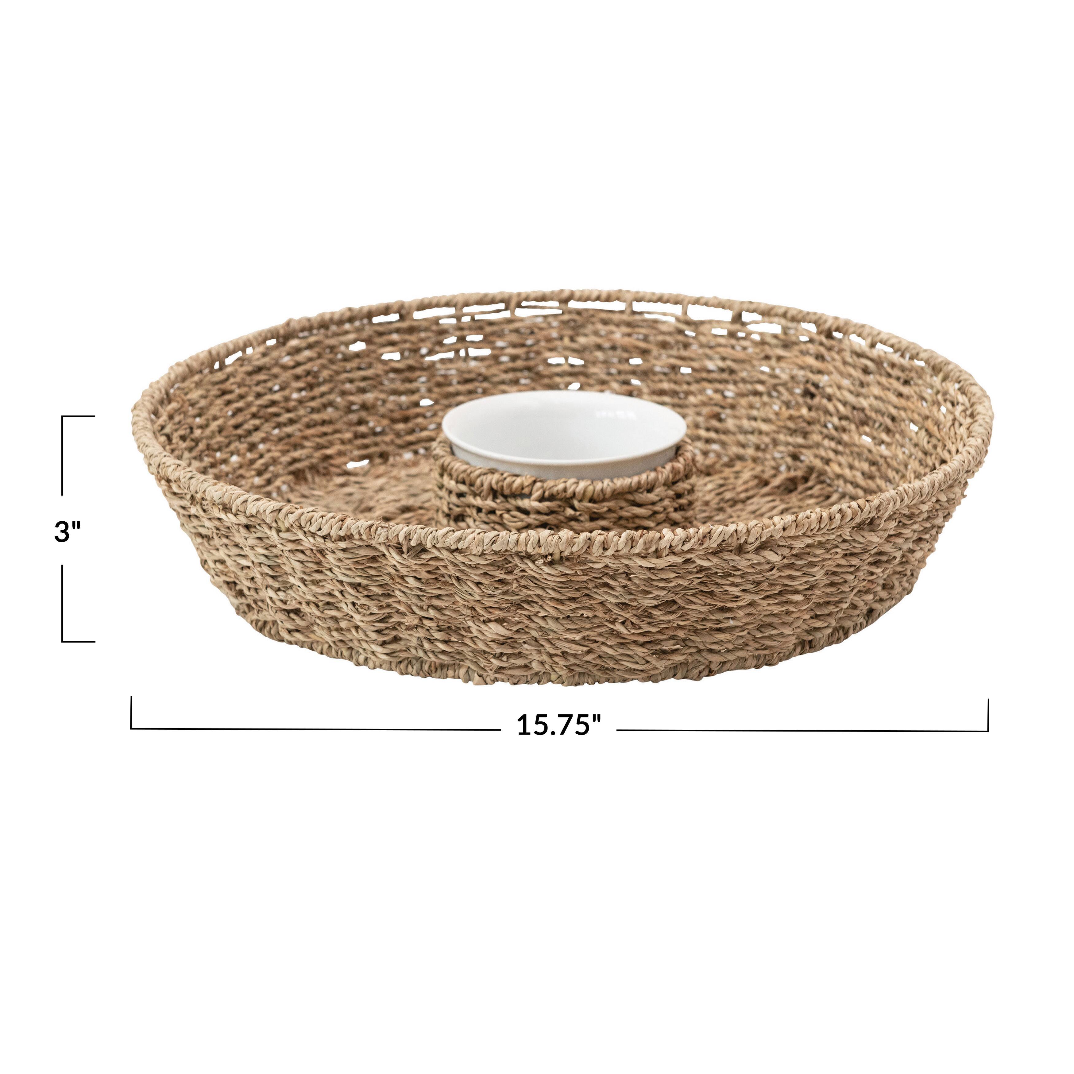 Hello Honey® Hand-Woven Seagrass Chip & Dip Basket with 6 oz. Ceramic Bowl Set