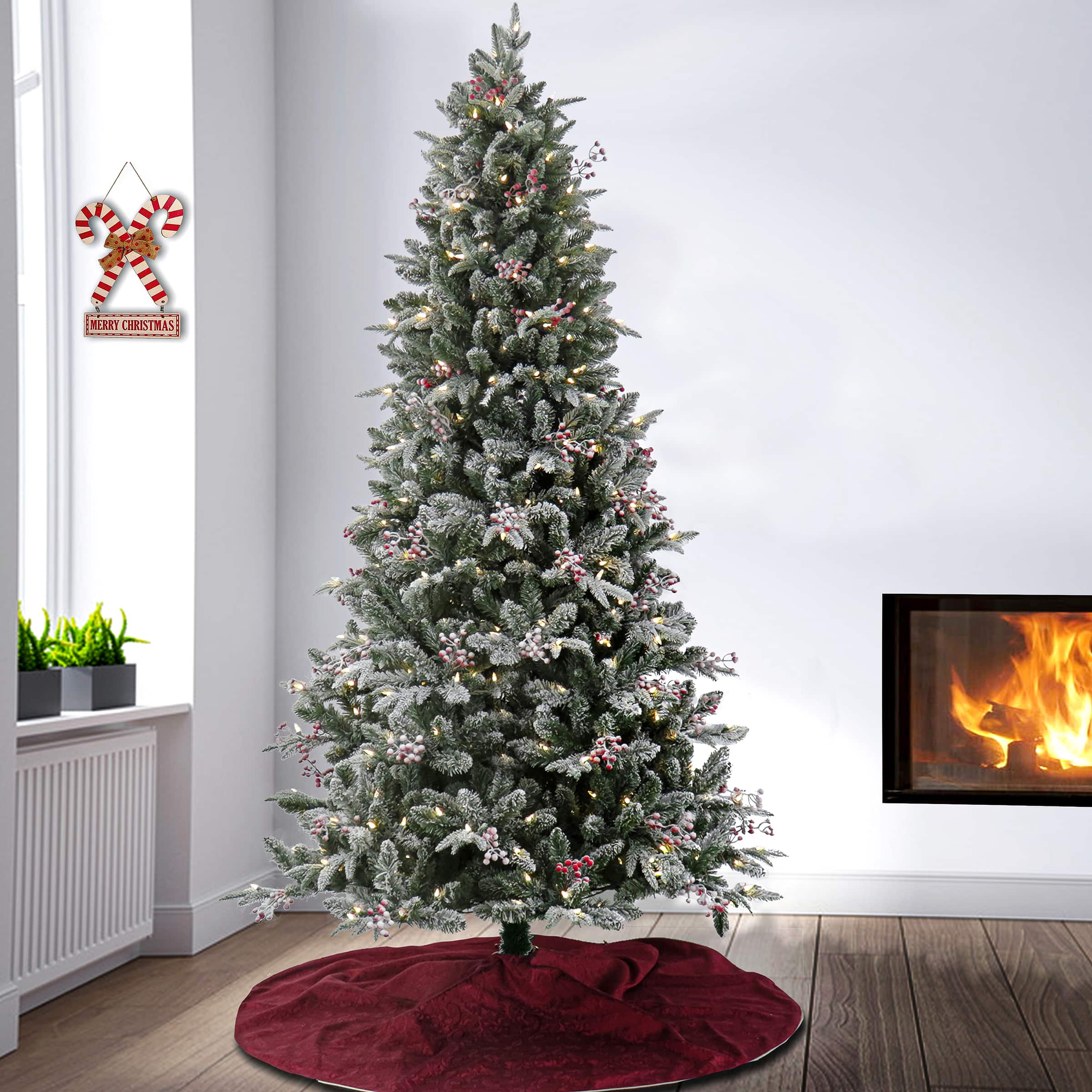 7.5 ft. Pre-Lit Feel Real&#xAE; Snowy Poechmann Fir Artificial Cristmas Tree, Warm White LED Lights
