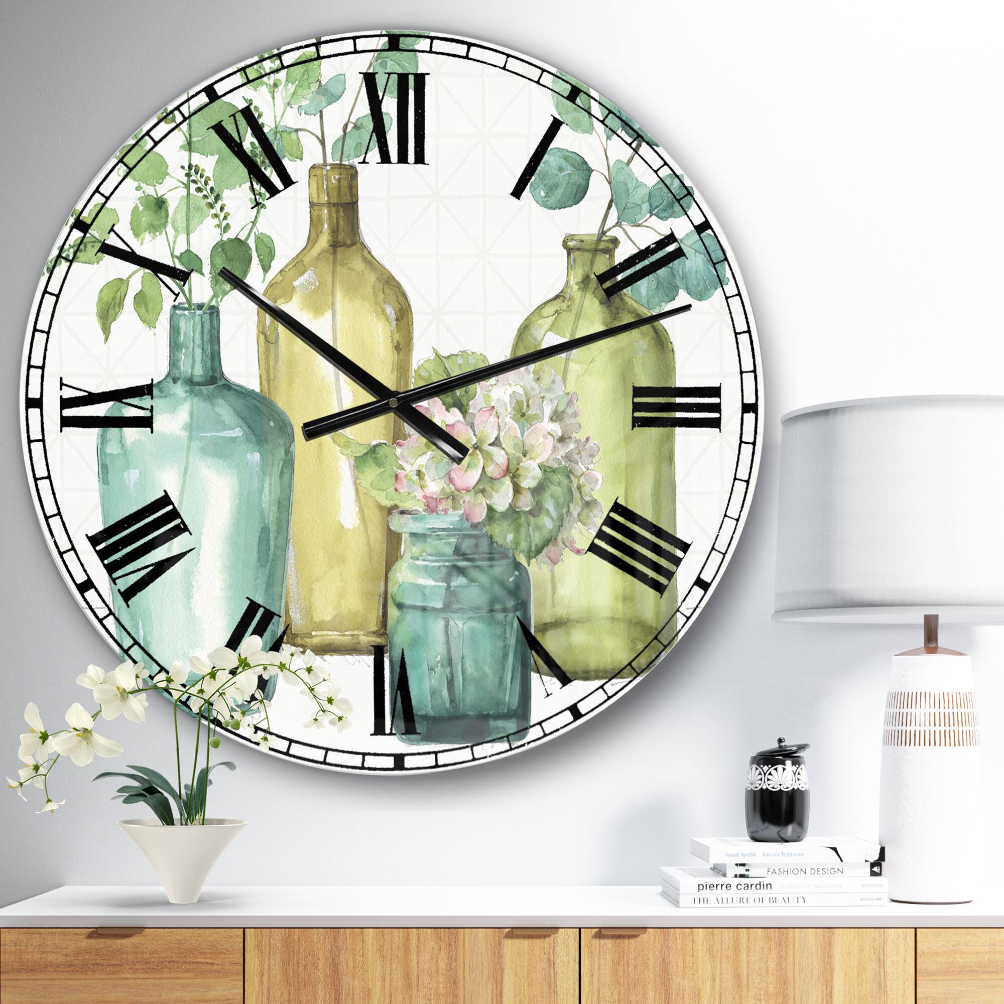 Designart &#x27;Mixed Botanical Green Leaves Viii Farmhouse Wall Clock