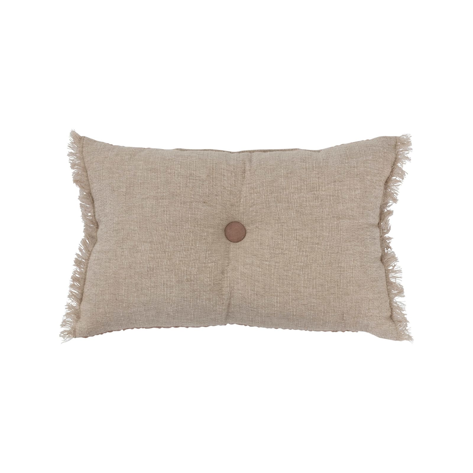 Hello Honey® Putty Linen & Cotton Tufted Two-Sided Lumbar Pillow with Button & Fringe