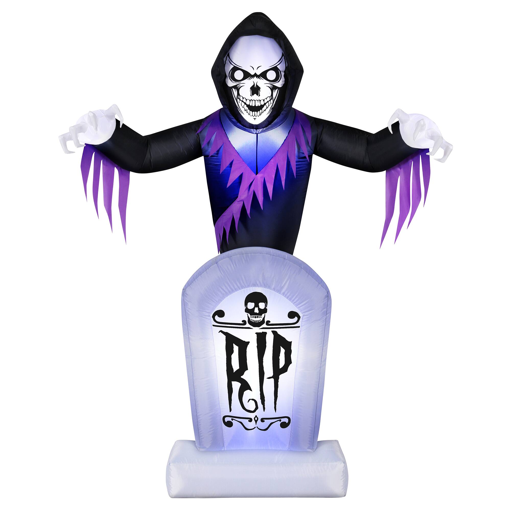 8ft. Inflatable Halloween Reaper Behind Tombstone