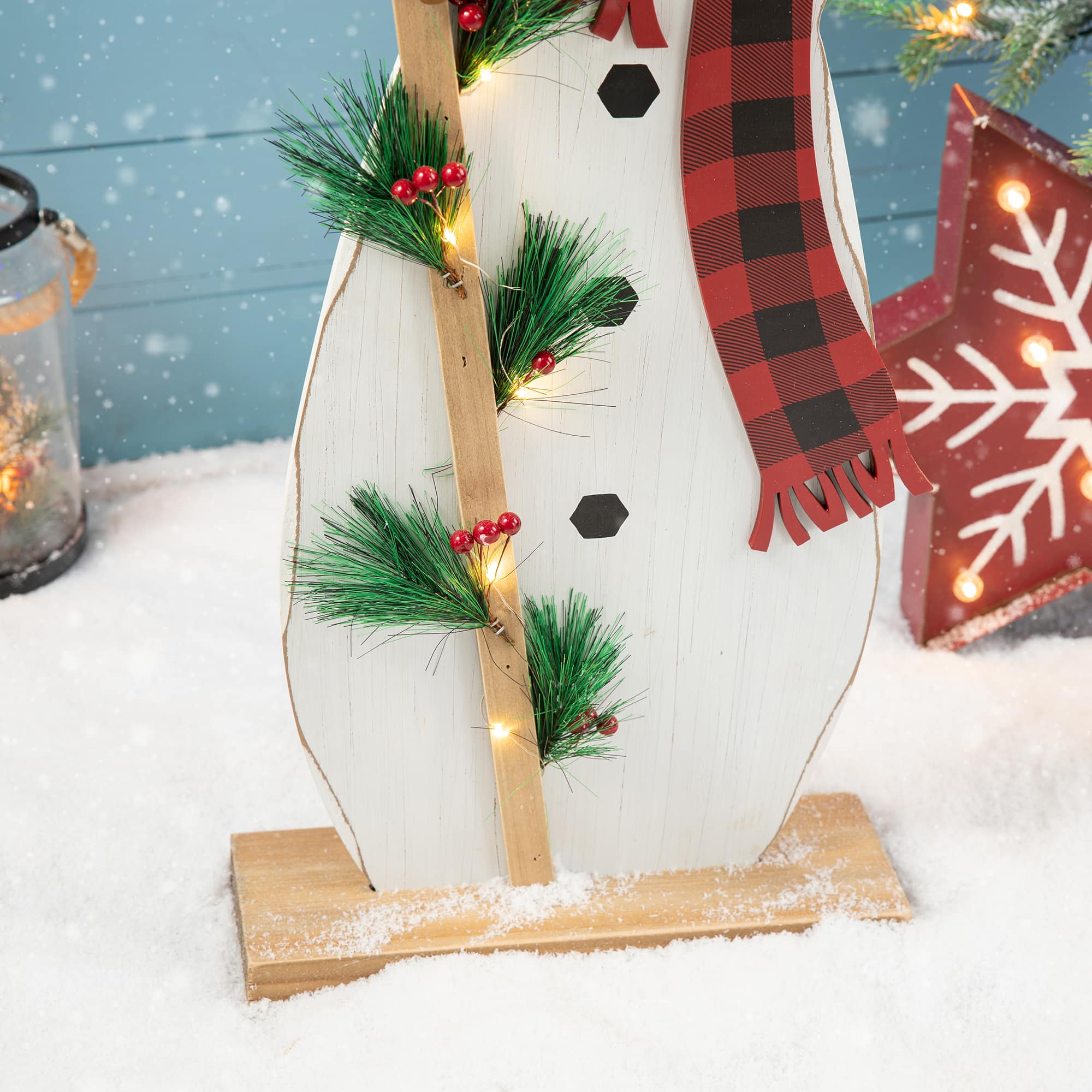 Glitzhome&#xAE; 36&#x27;&#x27; Lighted Wooden Snowman Porch D&#xE9;cor