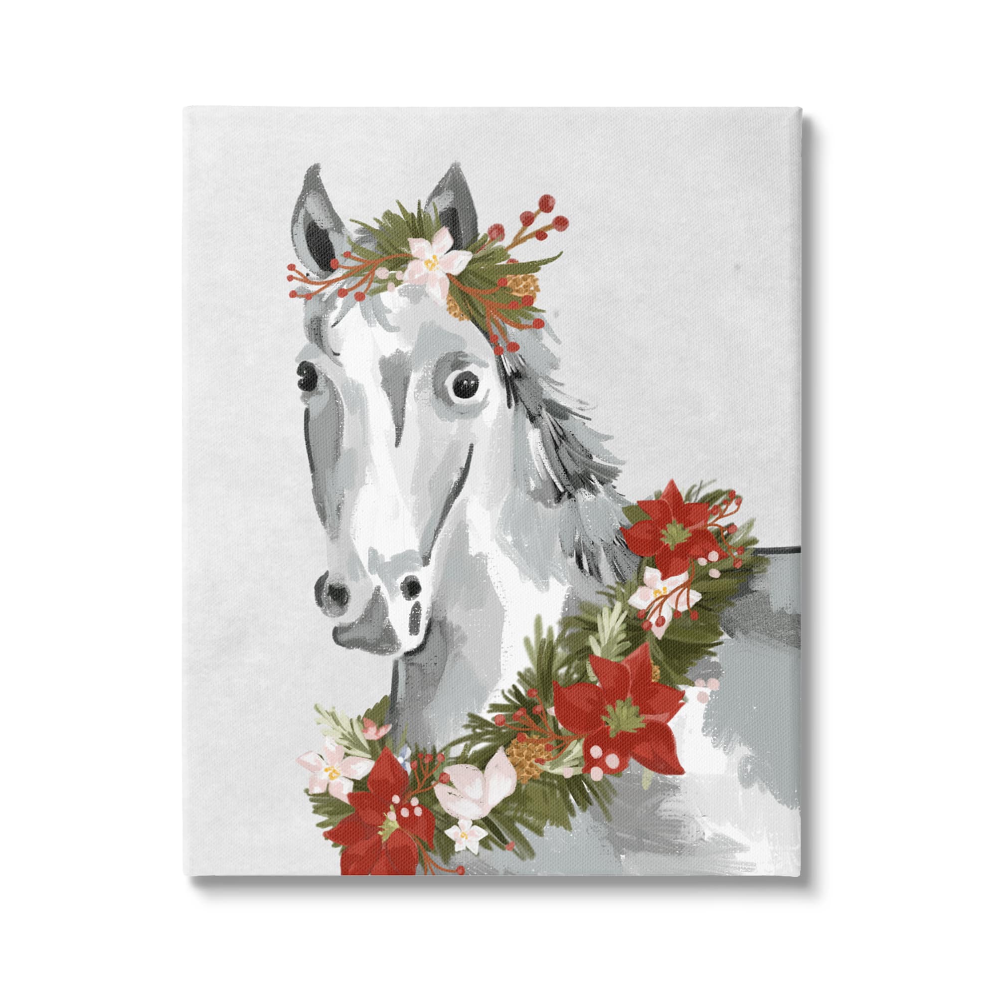 Stupell Industries Festive Holiday Horse Holly Wreath Canvas Wall Art