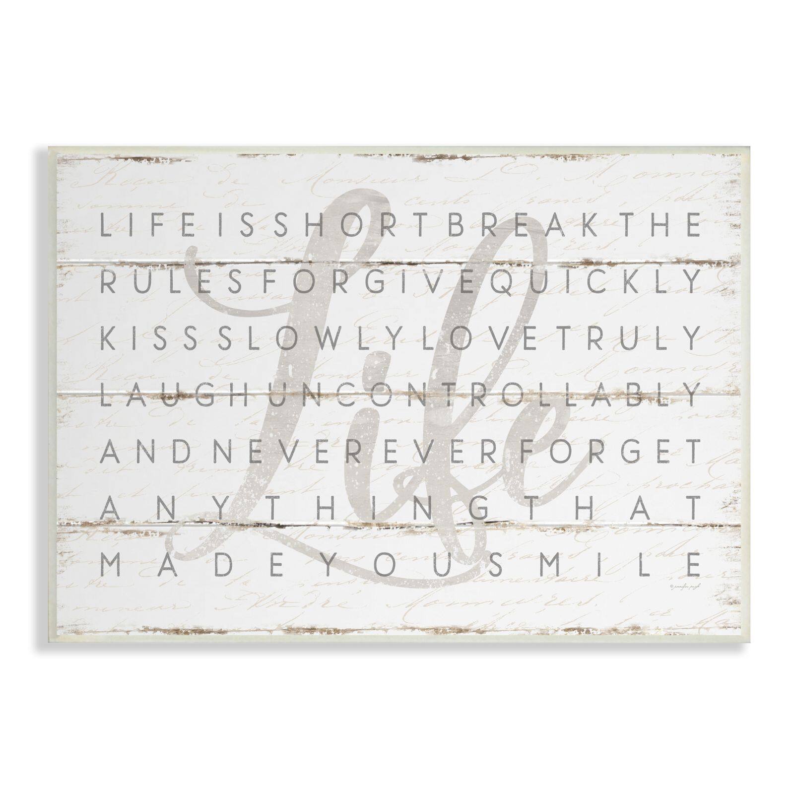 Stupell Industries Life Is Short Smile Grey on White Planked Look Wood Wall Plaque