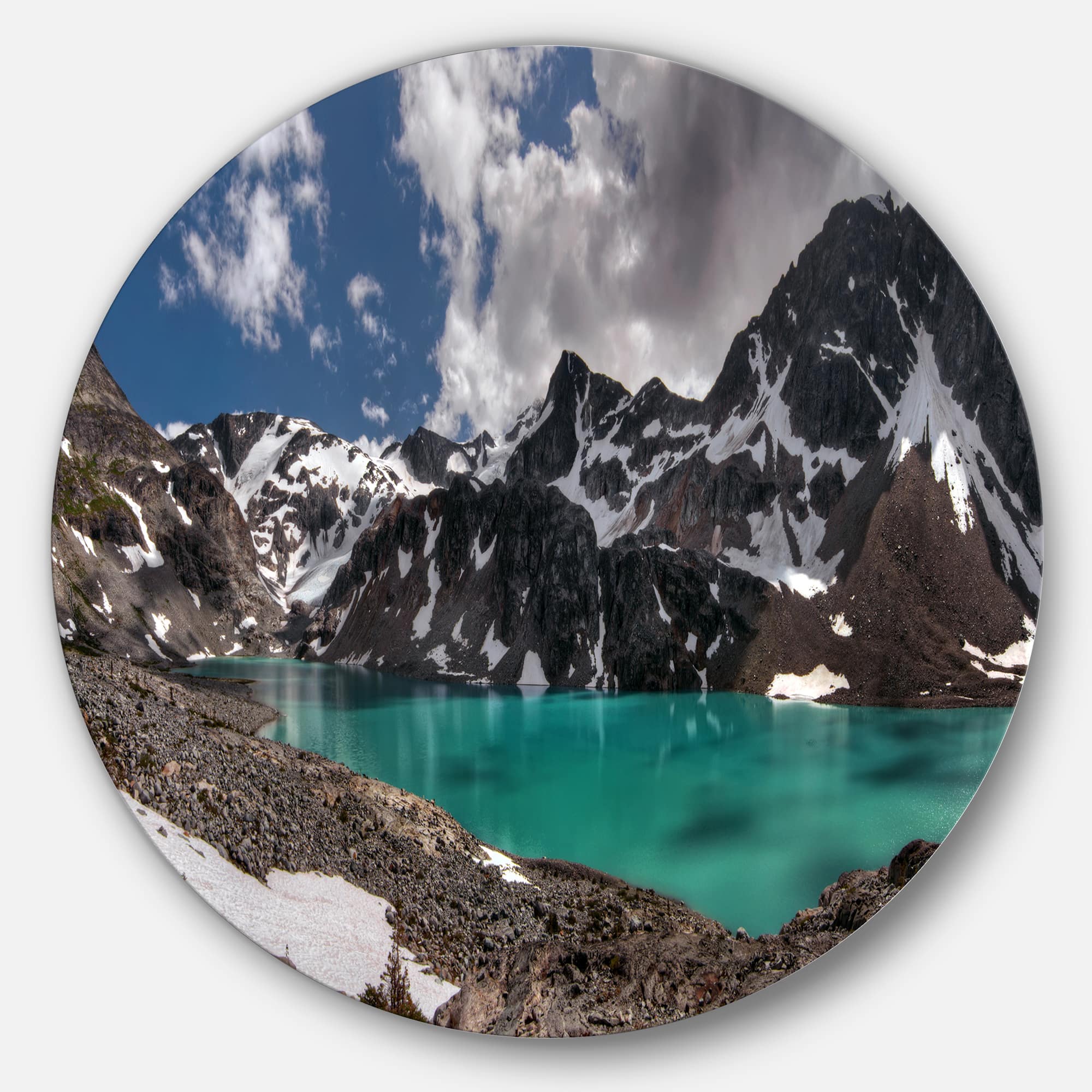 Designart - Distant Mountains and Mountain Lake' Landscape Metal Circle Wall Art