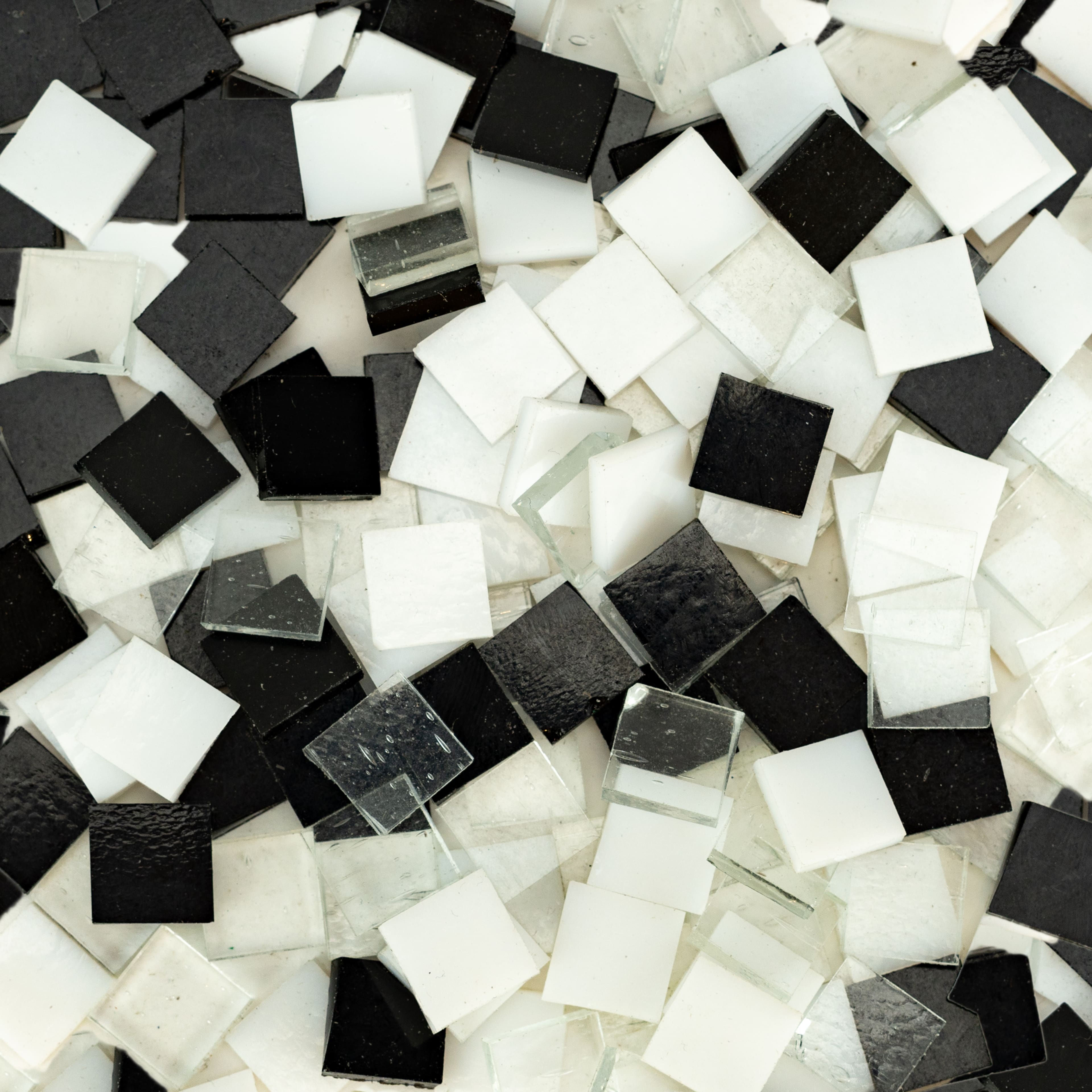 Oceanside Compatible&#x2122; Small Black and White Mosaic Stained Glass Squares, 8oz.