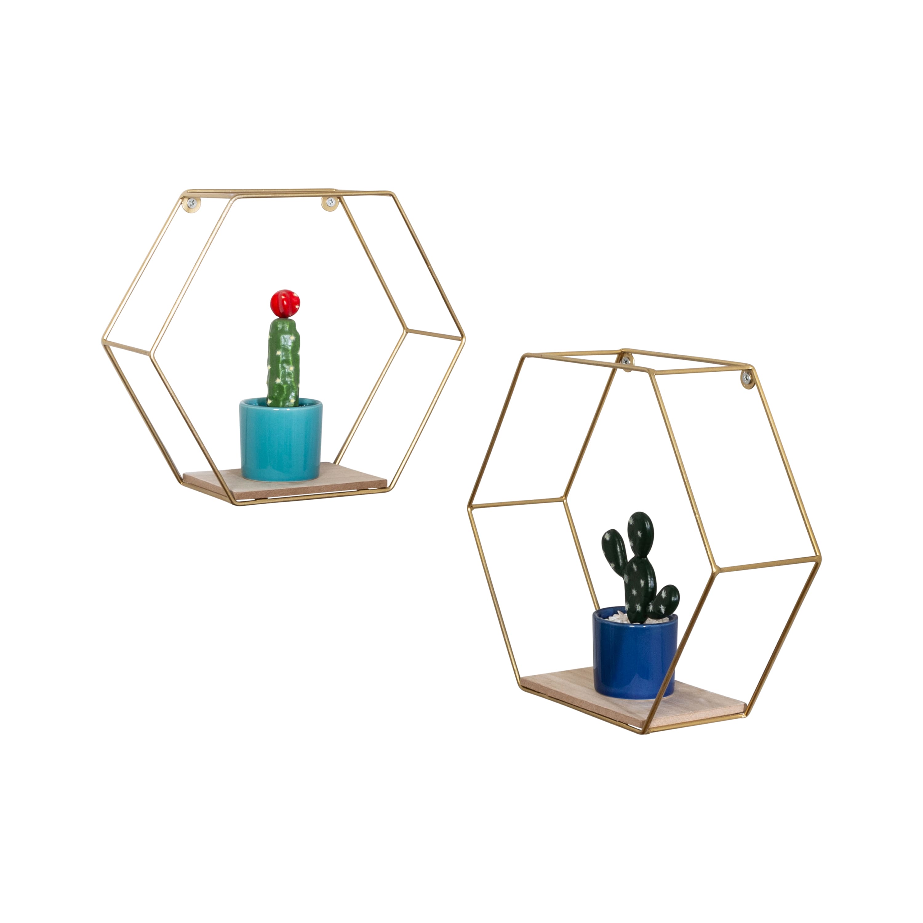 Honey Can Do 12&#x22; Gold Hexagonal Decorative Metal Wall Shelves
