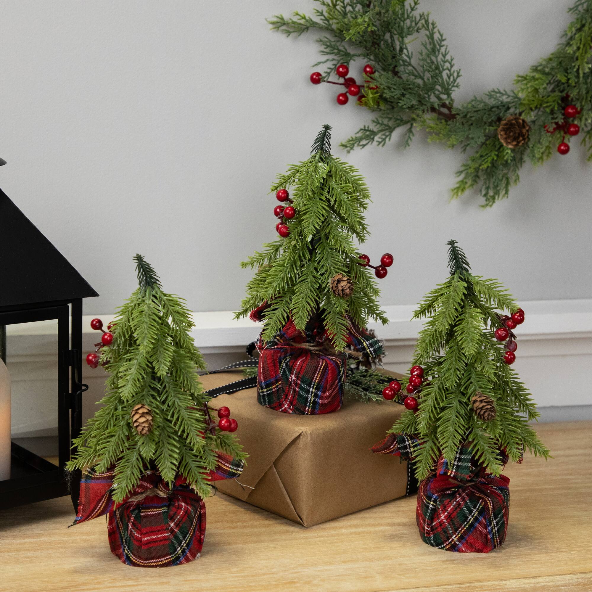 3 Pack 9&#x22; Unlit Mini Downswept Pine Artificial Christmas Tree
