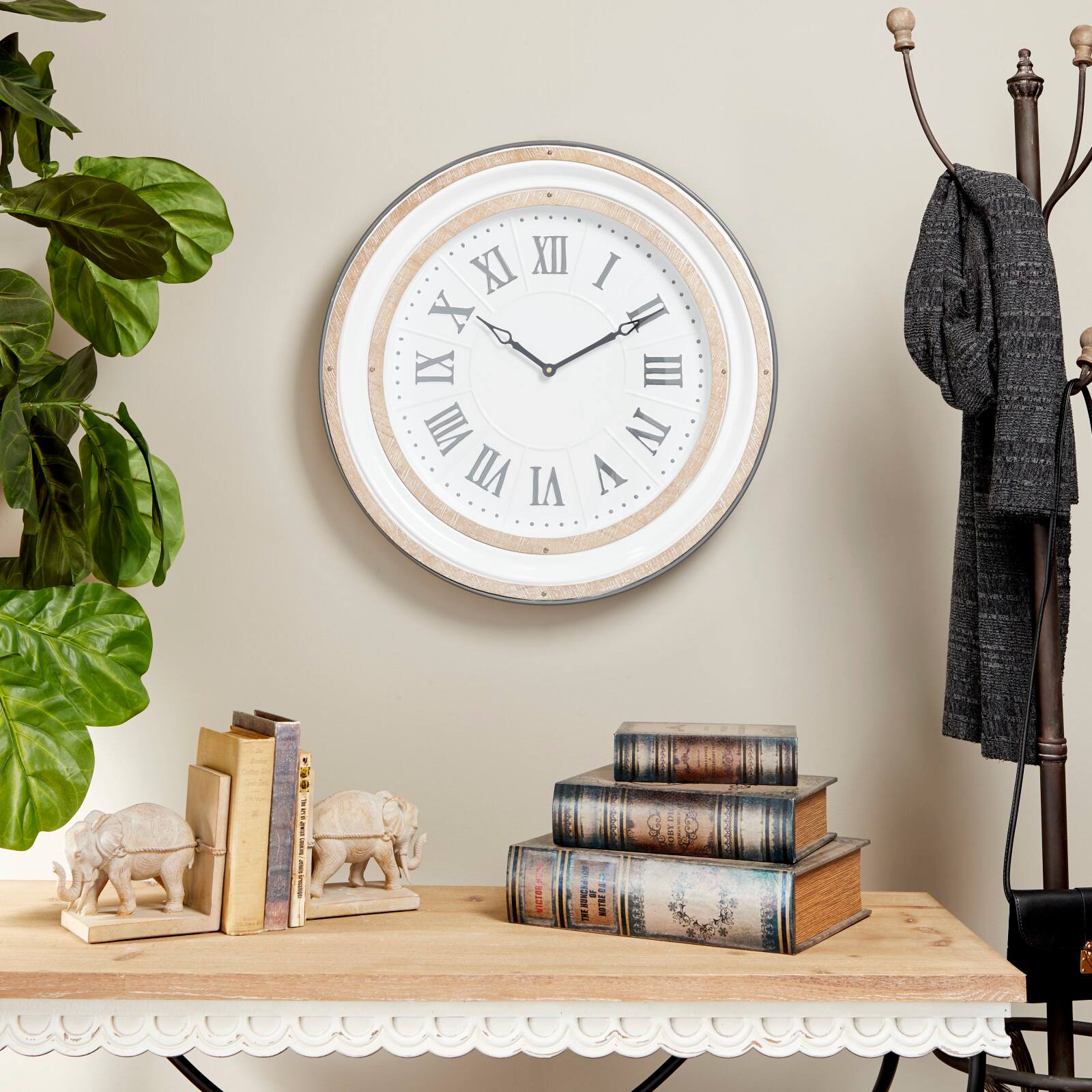 White Farmhouse Metal Wall Clock, 24" x 24"