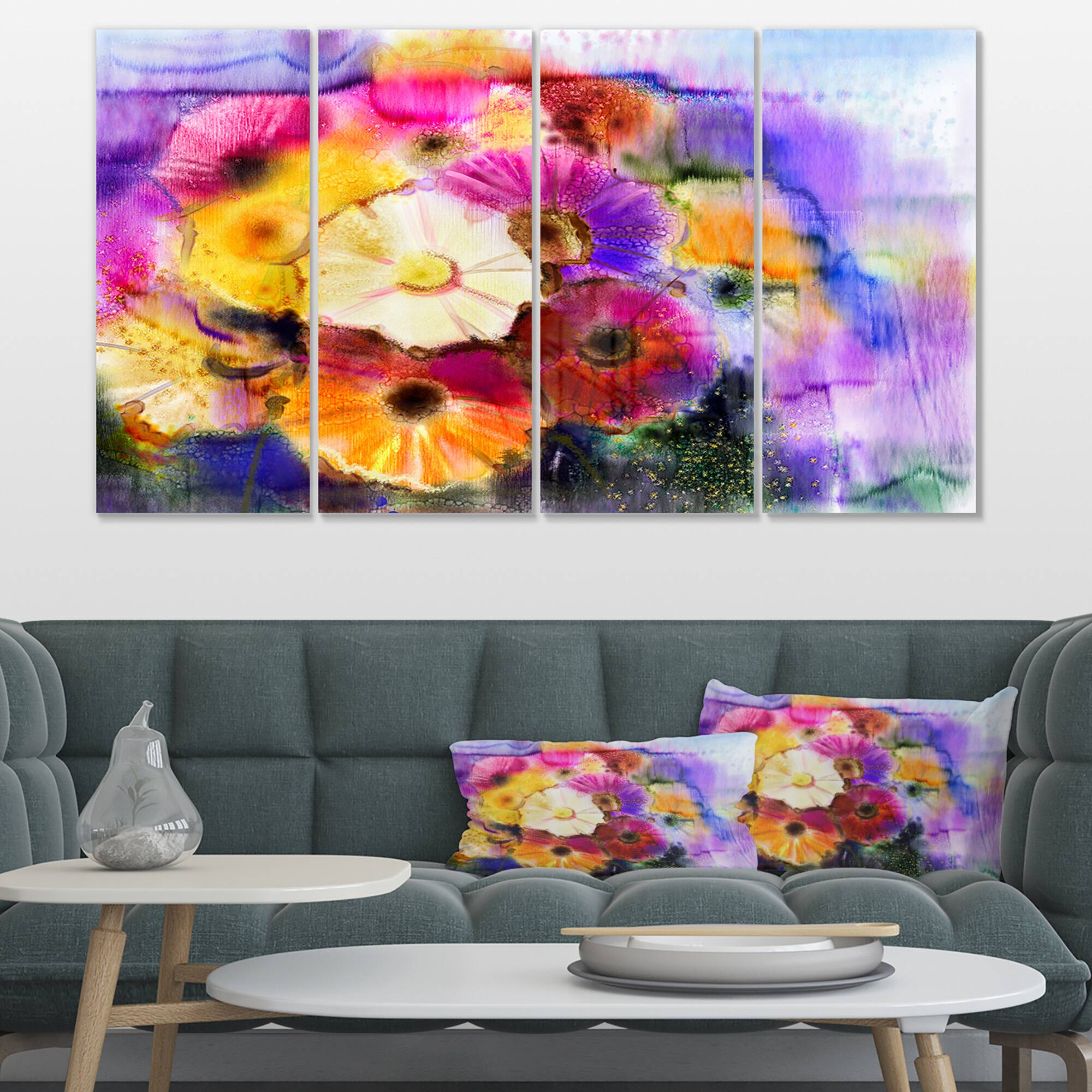 Designart - Bunch of Colored Daisy Flowers - Large Floral Canvas Art Print