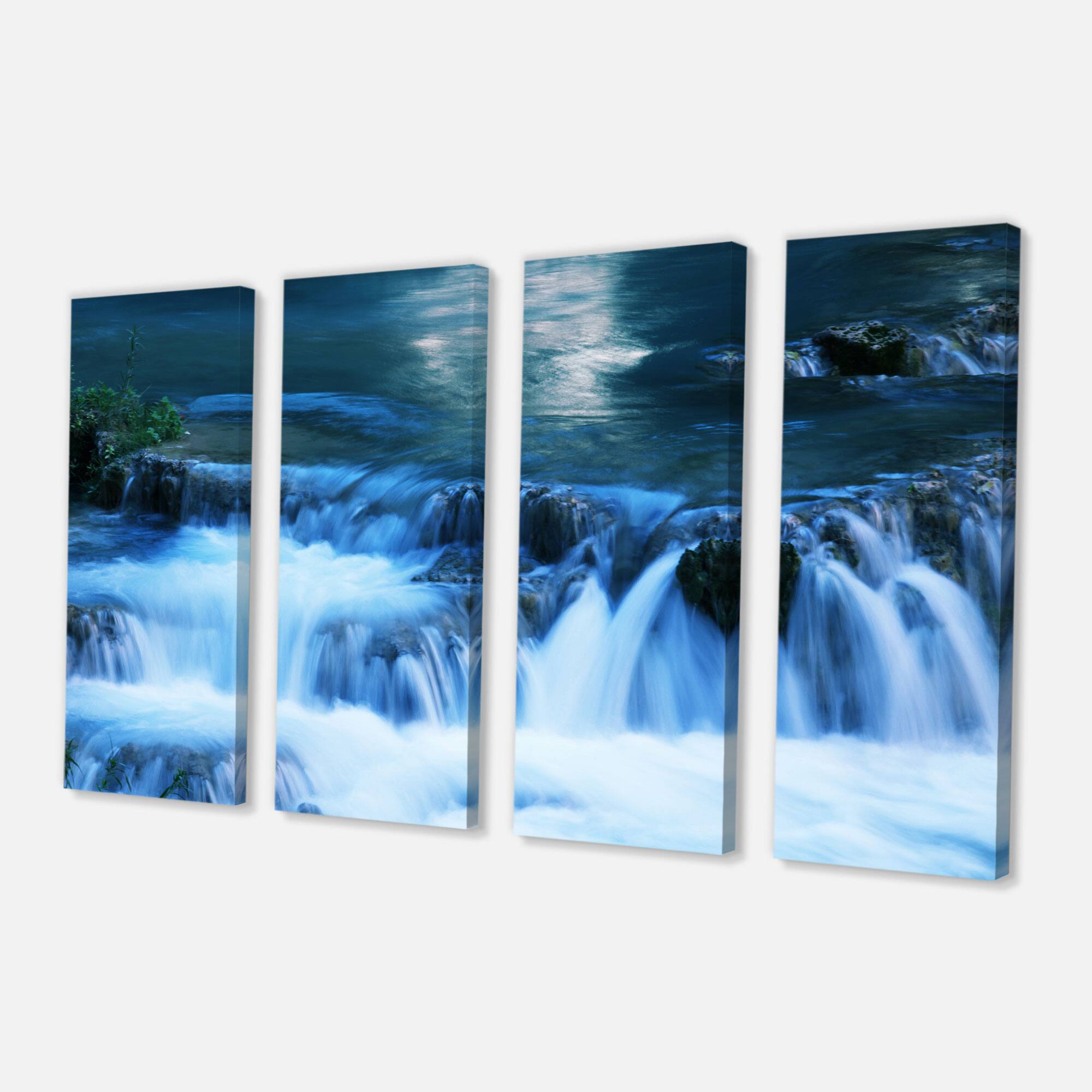 Designart - Beautiful Small Blue Waterfalls - Landscape Wall Art on Canvas