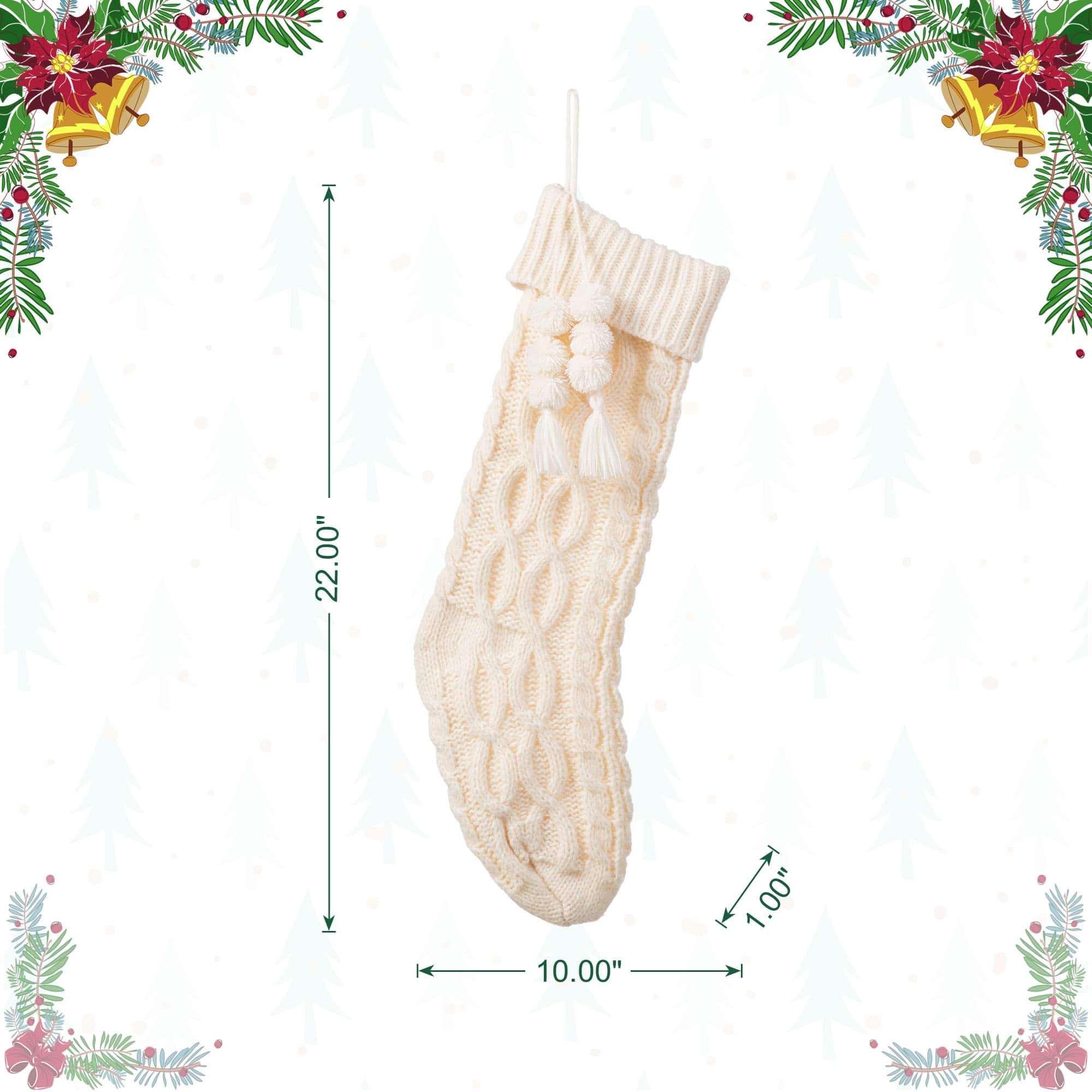 Glitzhome&#xAE; 22&#x22;L White Knitted Christmas Stocking with Pom-Pom Tassel
