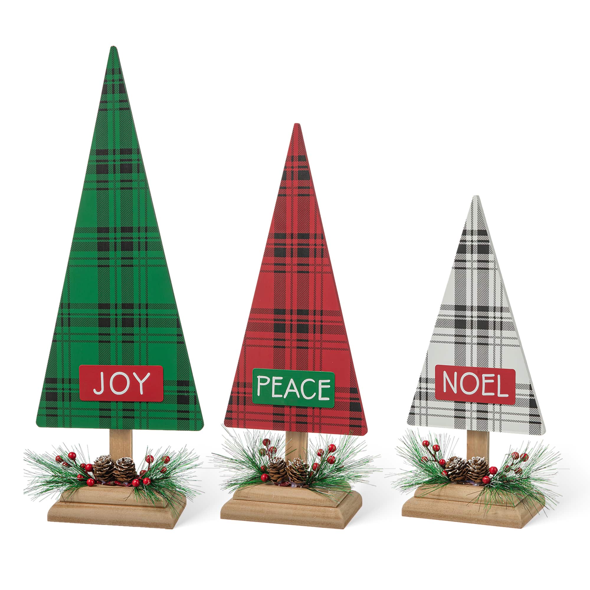 Glitzhome&#xAE; Christmas Plaid Table Tree Set