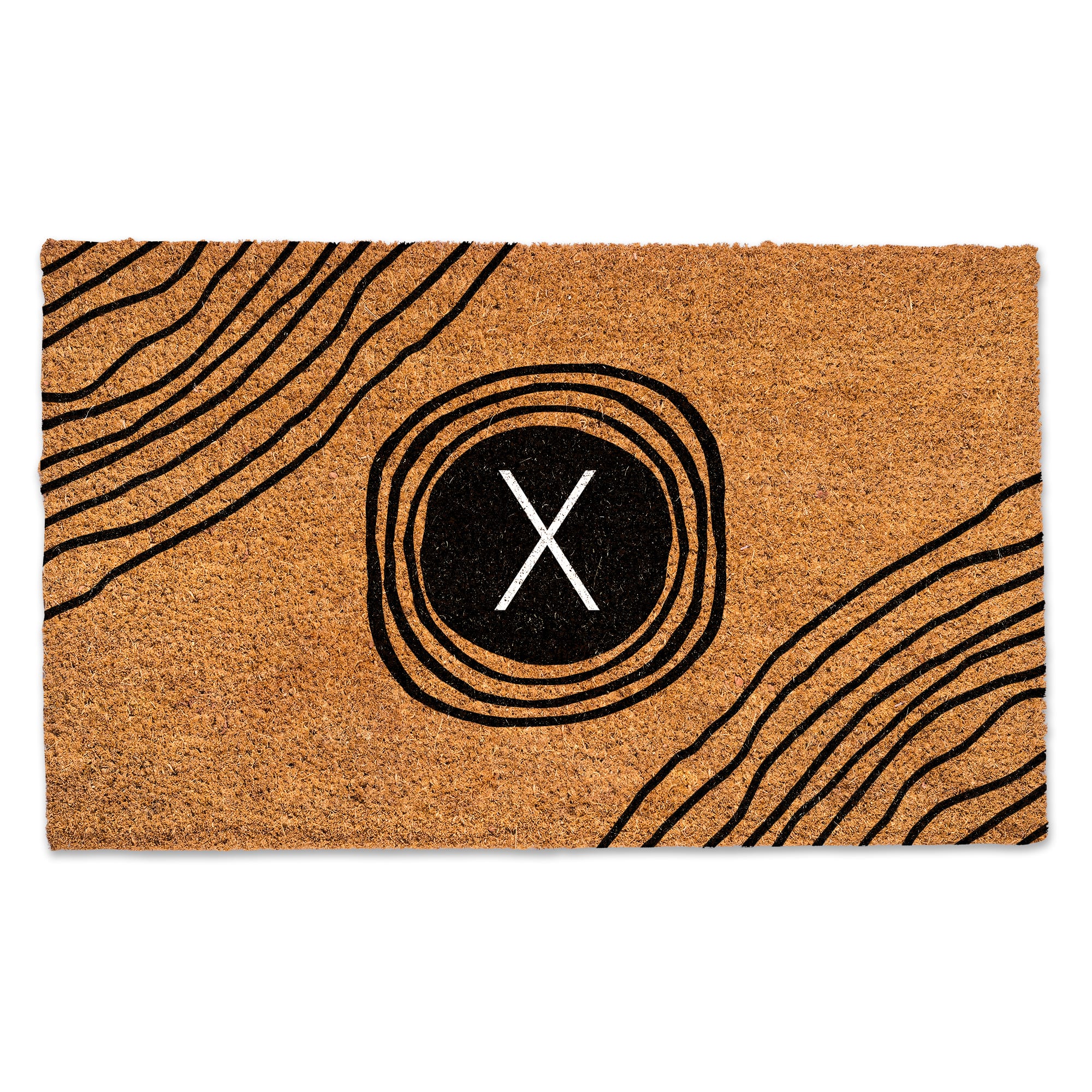 Black Monogram Circle Natural Coir Doormat