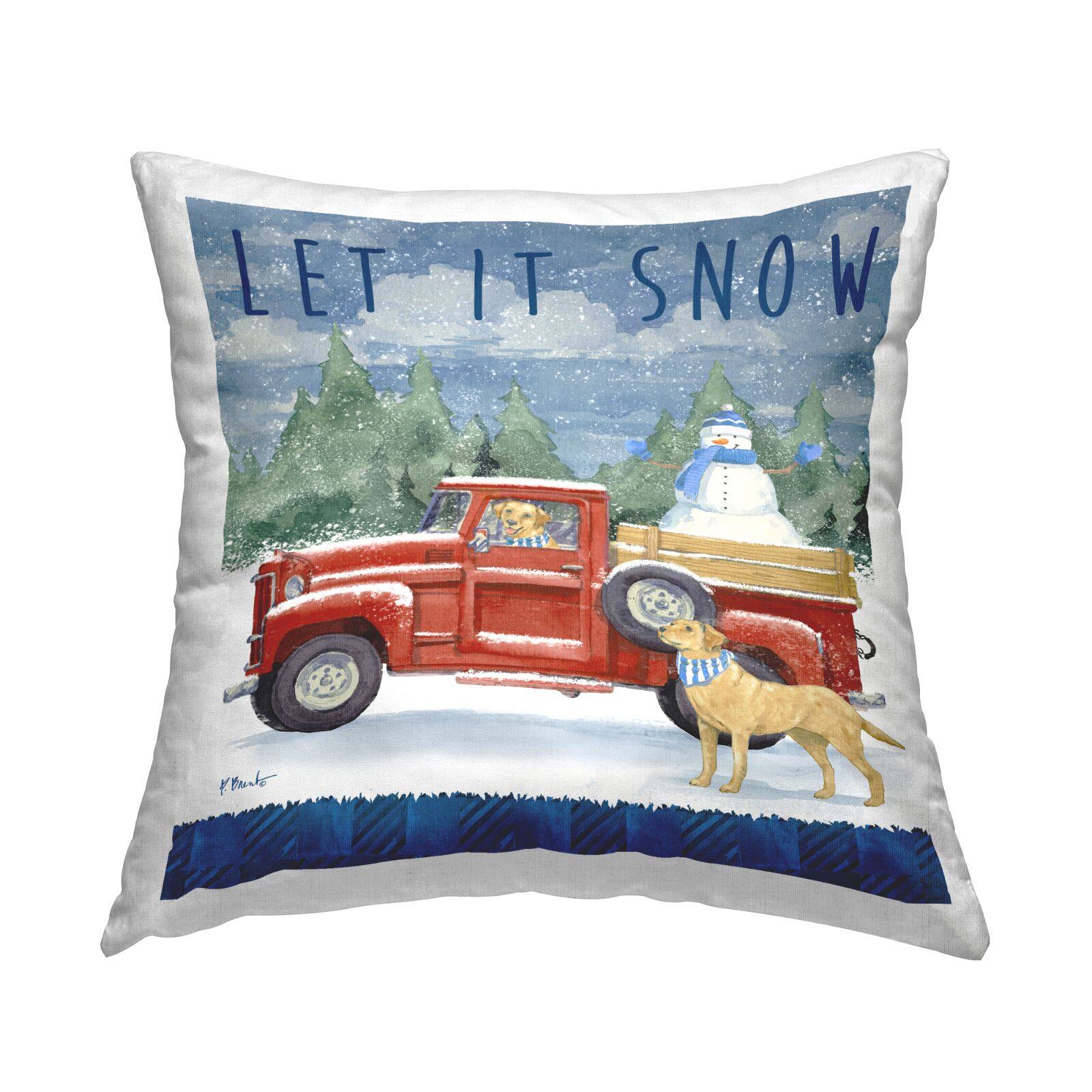 Stupell Industries Let It Snow Seasonal Dogs Red Truck Throw Pillow, 18" x 18"