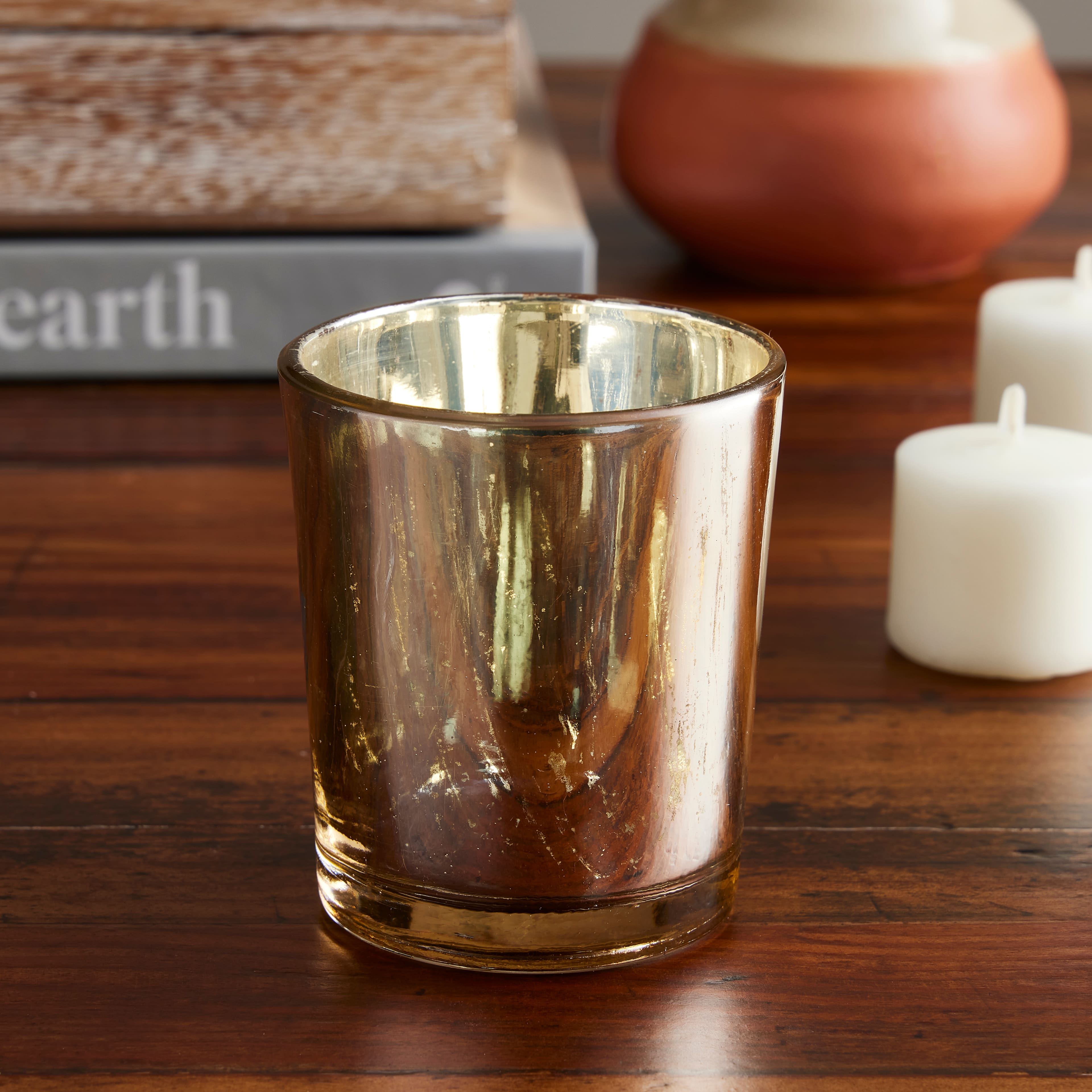 Pale Copper Mercury Glass Tea Light Holder Candle Votive Wedding Table Decor 