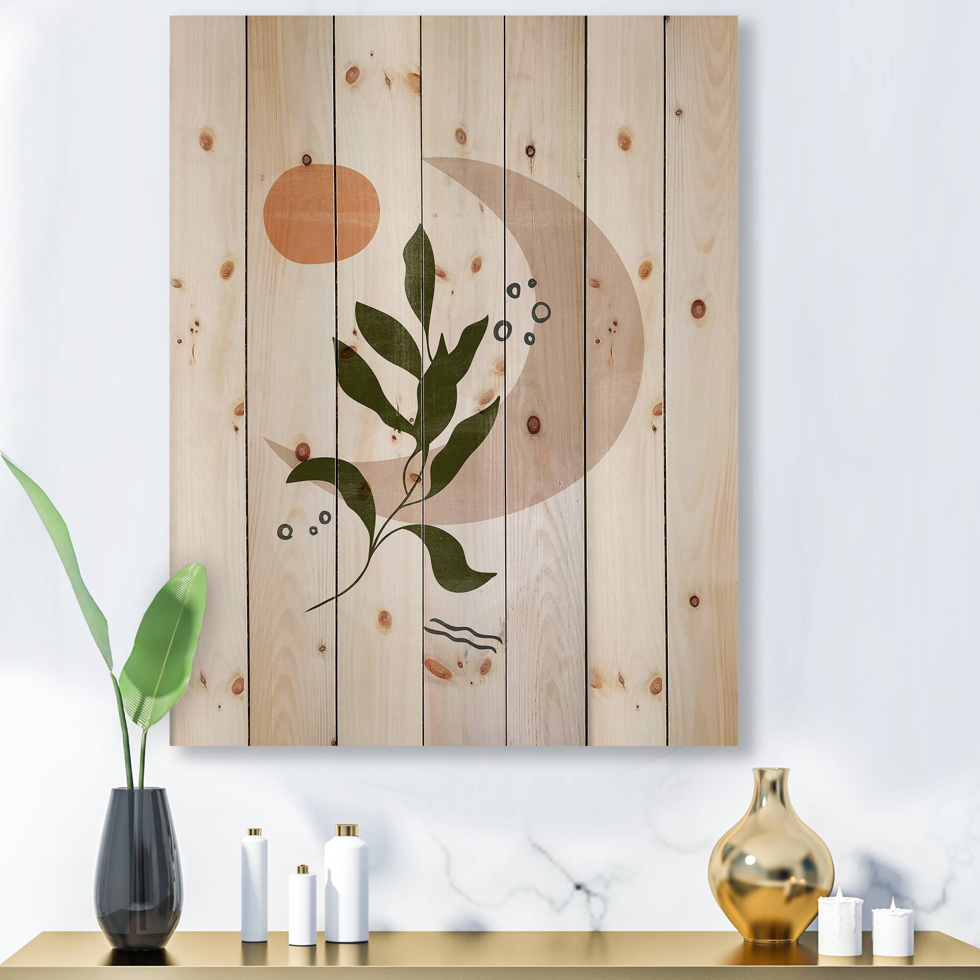 Designart - Abstract Geometrical Moon With Leaf I
