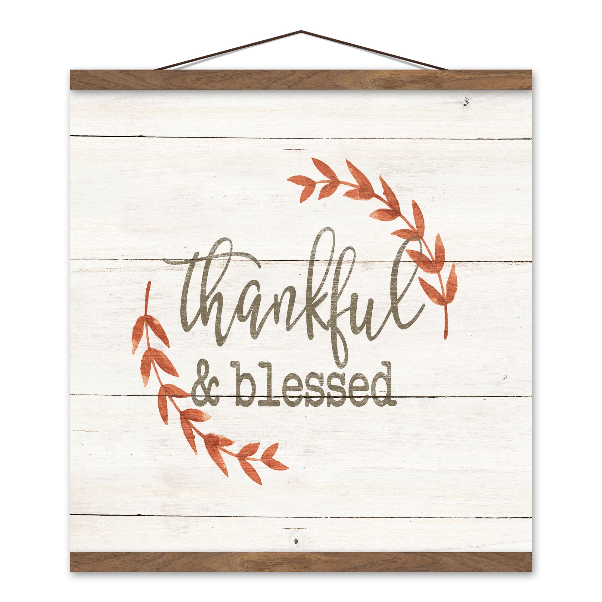 Thankful Wreath Teak Hanging Canvas