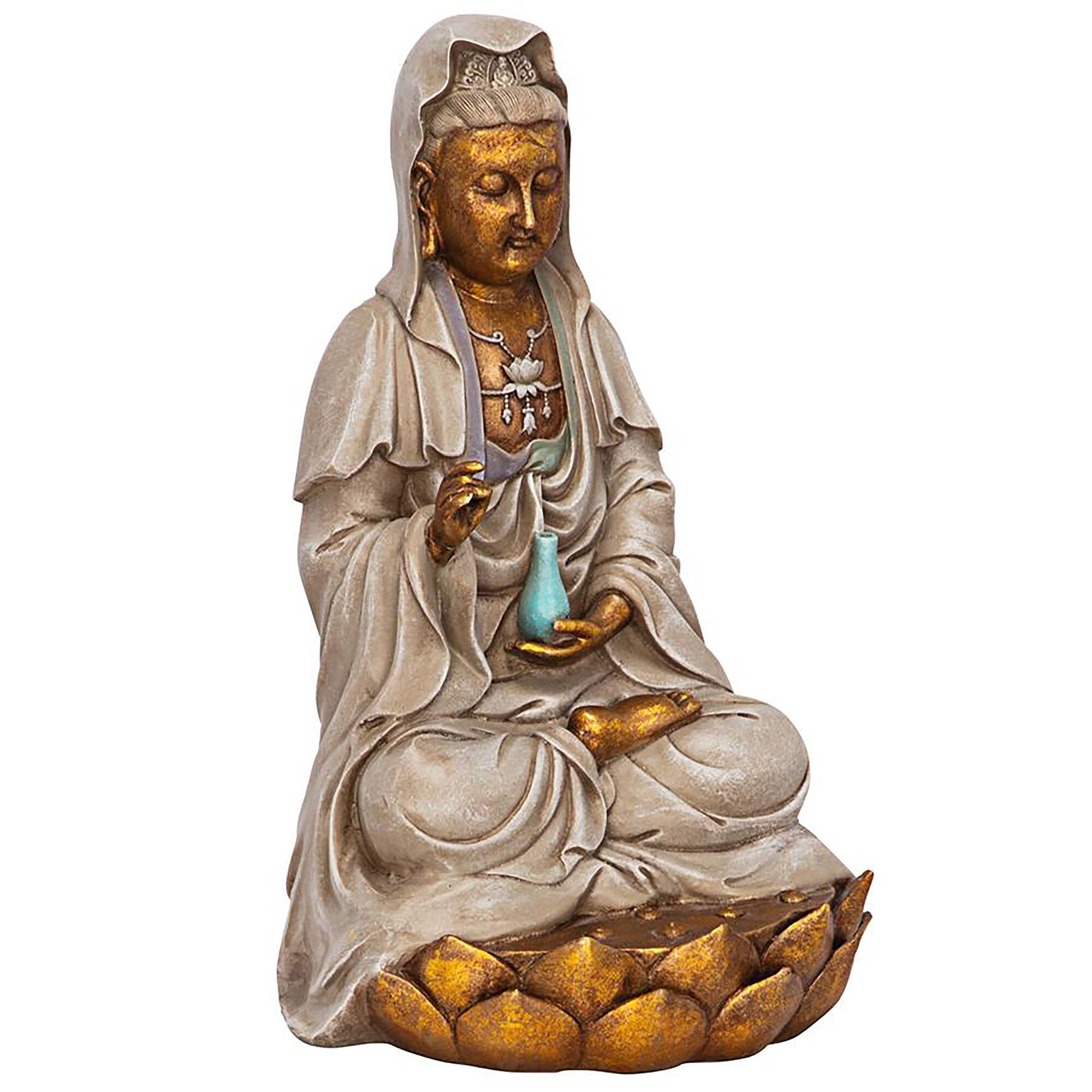Design Toscano 12" Goddess Guan Yin Seated on a Lotus Statue
