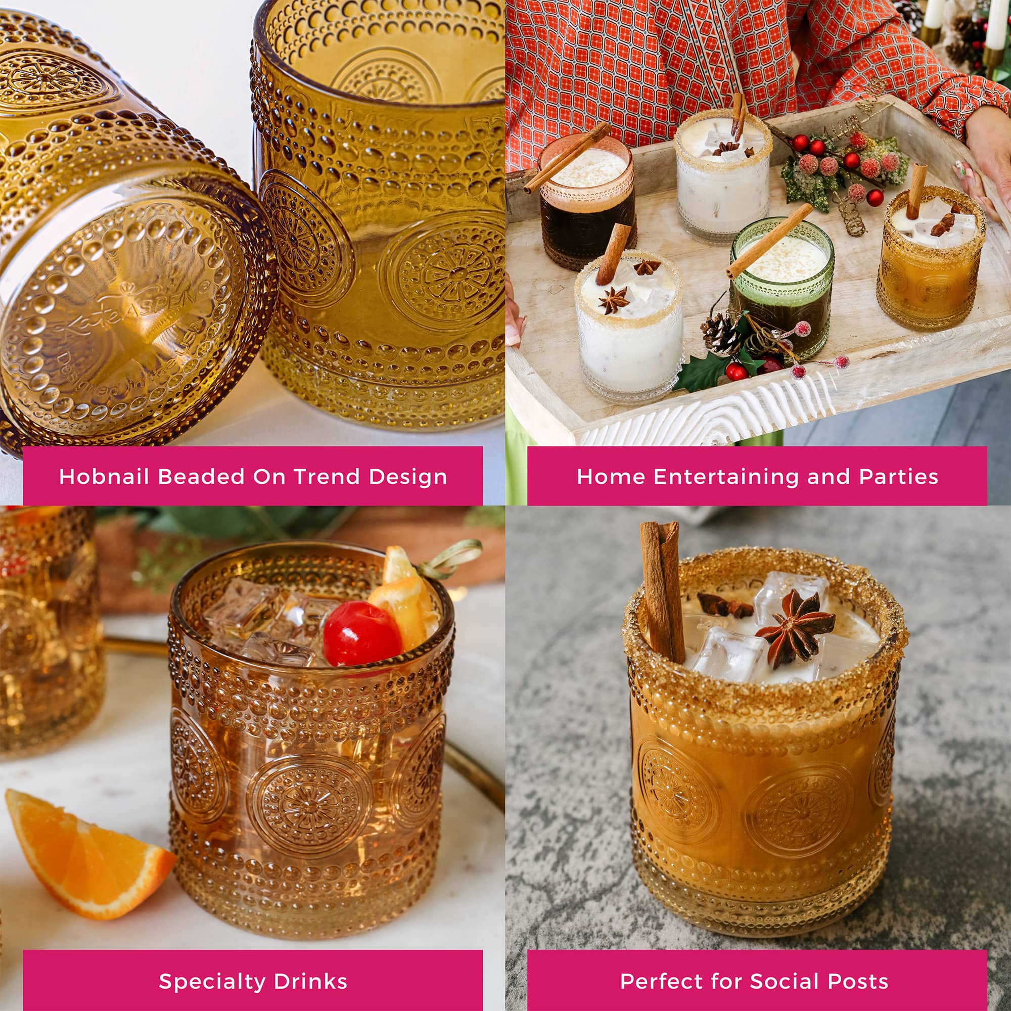 Kate Aspen® 10oz. Hobnail Beaded Floral Amber Drinking Glasses, 6ct.