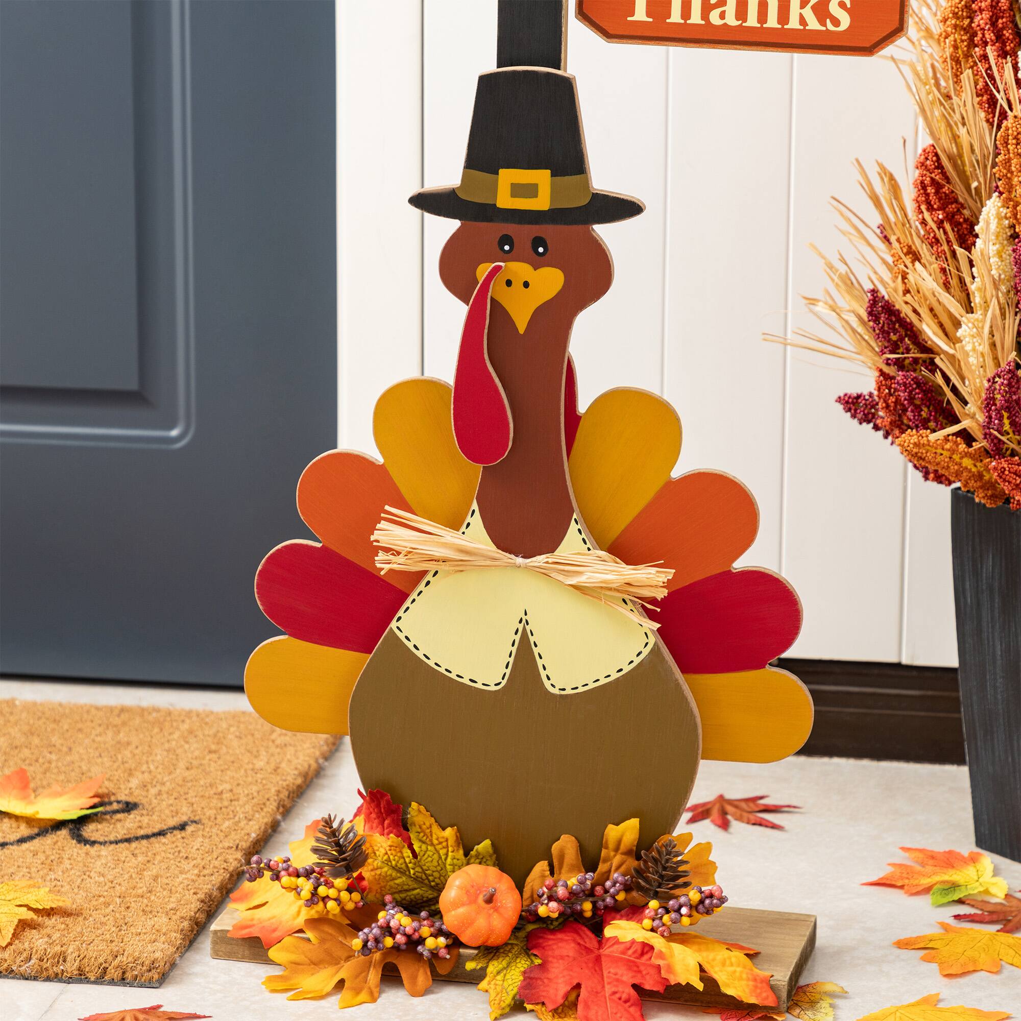 Glitzhome&#xAE; 36&#x22;H Lighted Thanksgiving Wooden Turkey Lamp Post Porch Decor