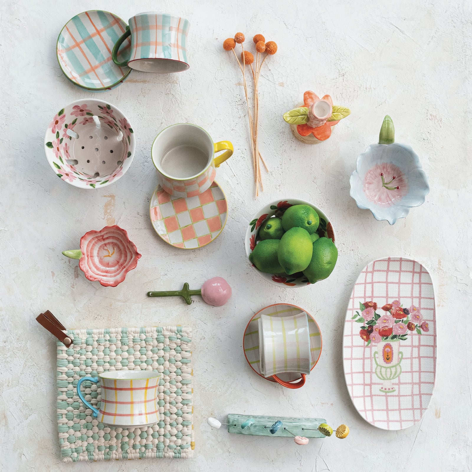 Hello Honey® 3" Plaid Panache Stoneware Mug Set