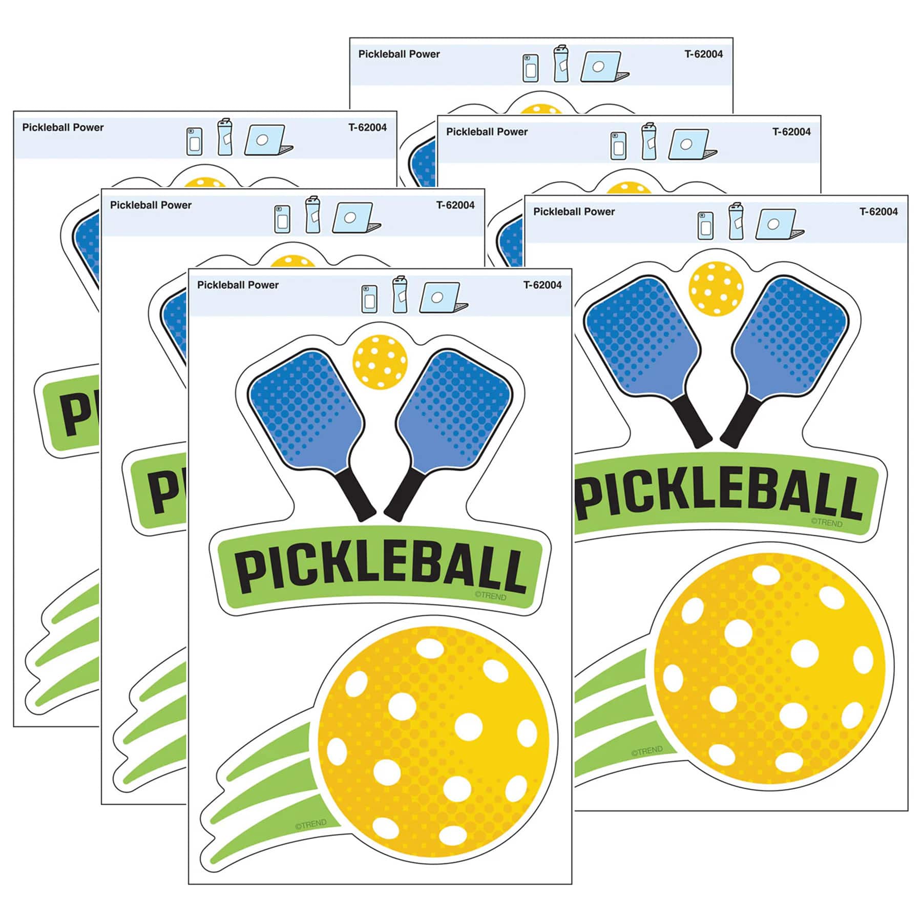 TREND Enterprises® Pickleball Power Vinyl Stickers, 6 Packs of 12