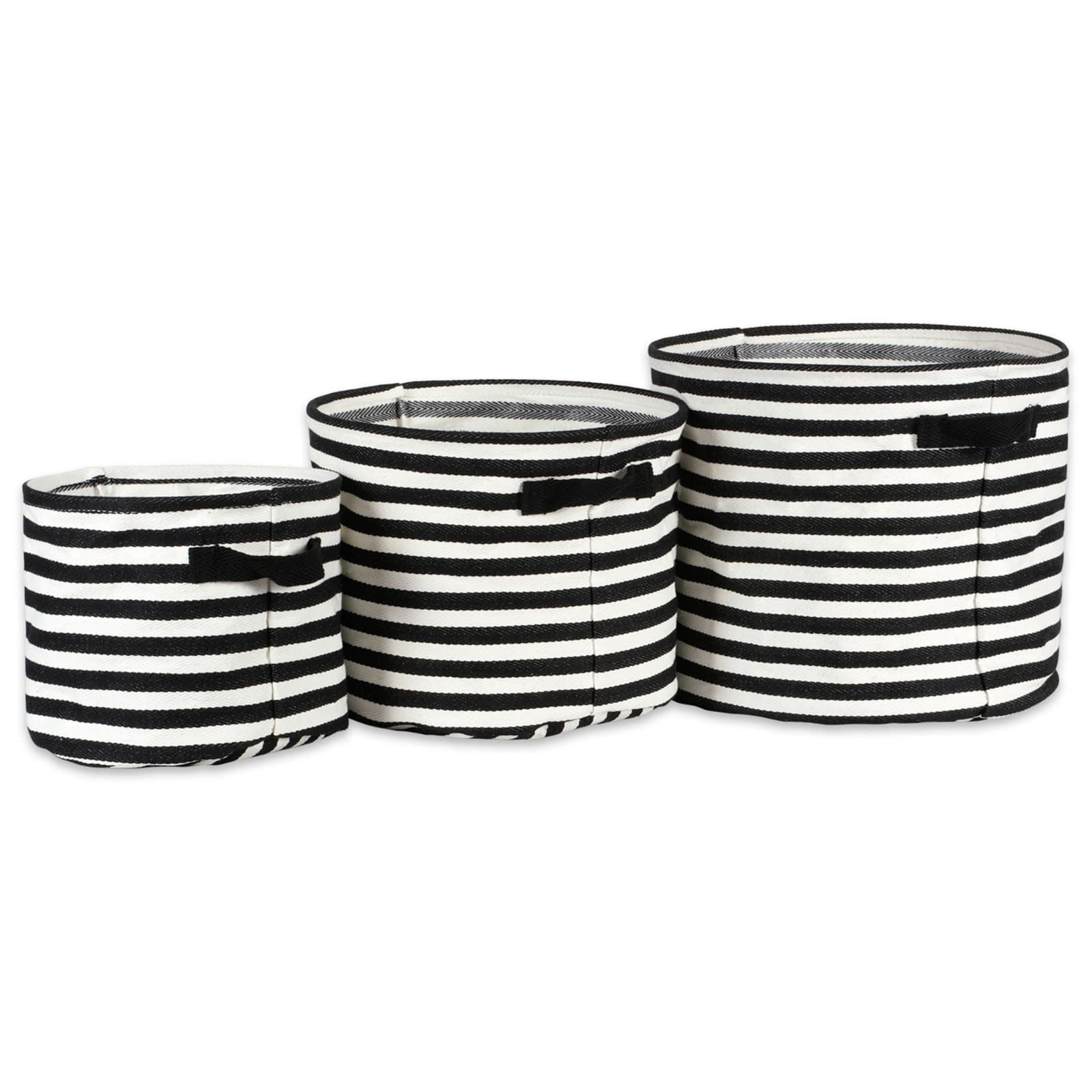 DII® Round Stripes PE-Coated Herringbone Woven Cotton Laundry Bin Set