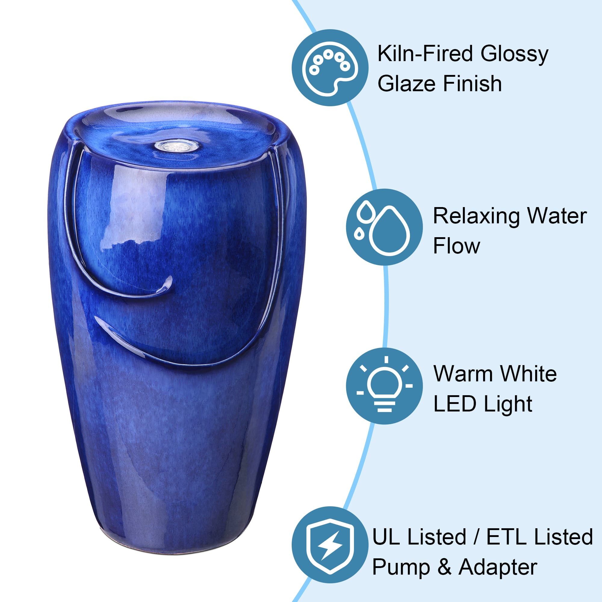 Glitzhome® 20.5" Cobalt Blue LED Ceramic Outdoor Fountain