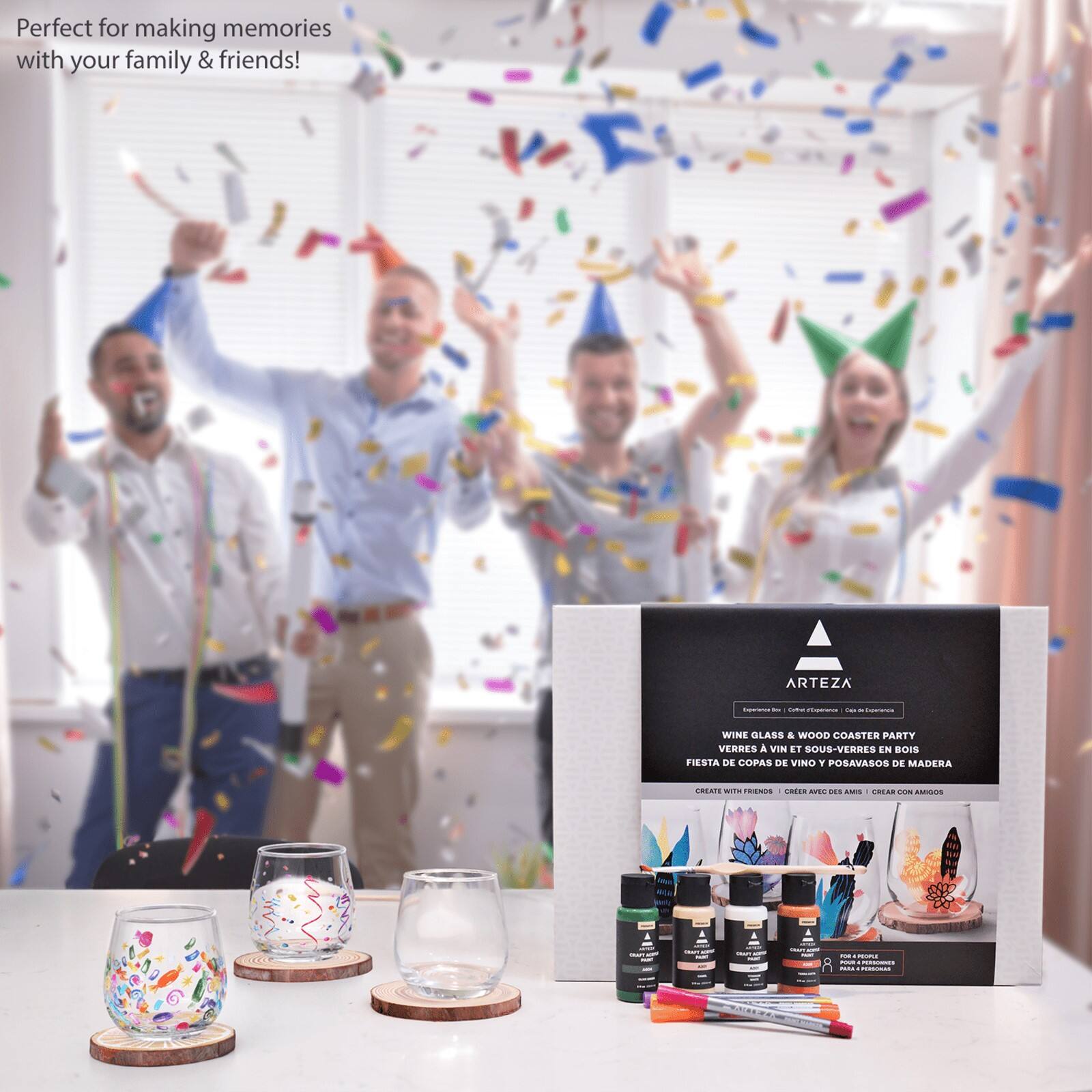 Arteza® Experience Box 25 Piece Wine Glass & Wood Coaster Party Kit