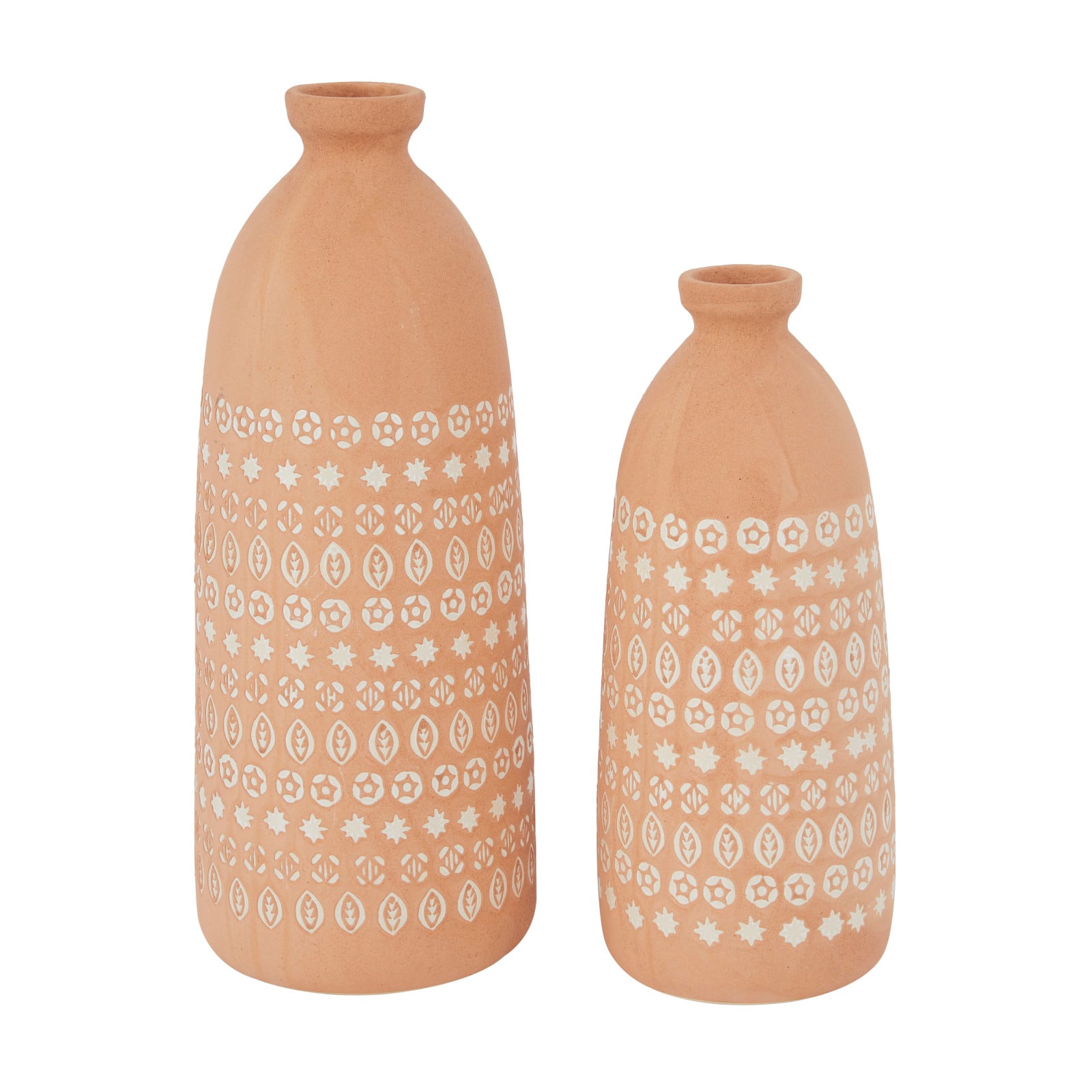 Set of 2 Pink Stoneware Rustic Vases, 15" x 5" x 5"